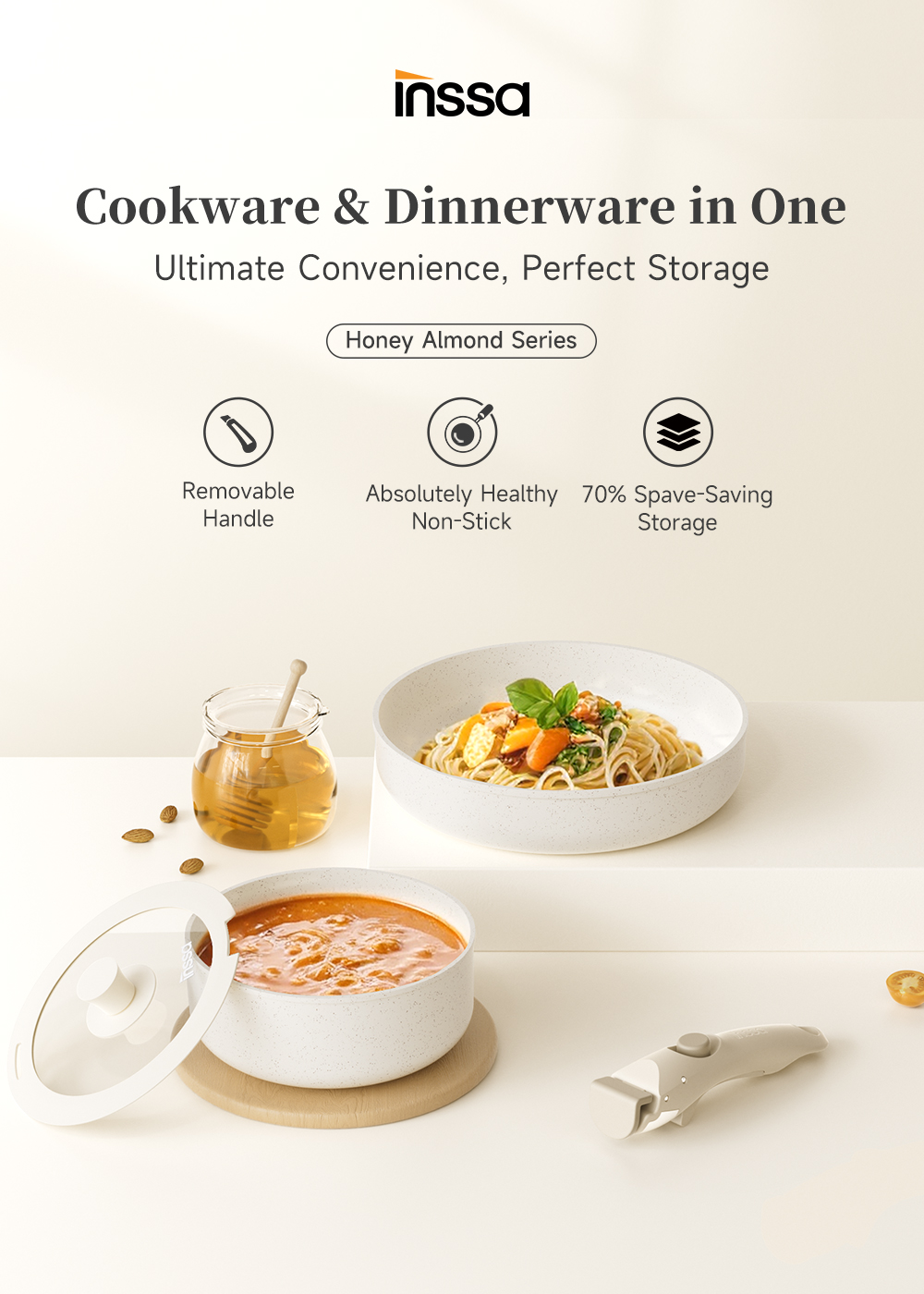 Inssa Detachable 4pcs Cookware Set丨24cm Frying Pan 18cm Saucepan丨 ...