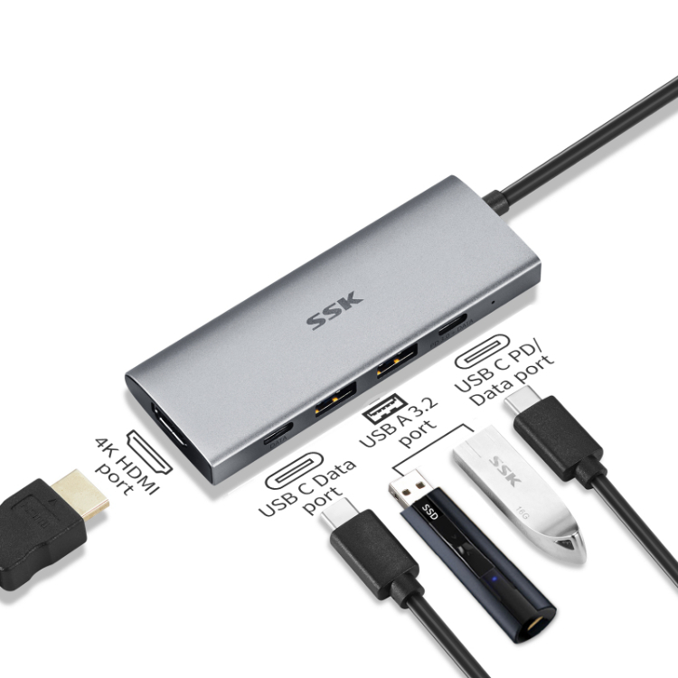 SSK SC108 5-In-1 Multi Port USB Type C Adapter 1050MB/s USB 3.2 Gen2 ...