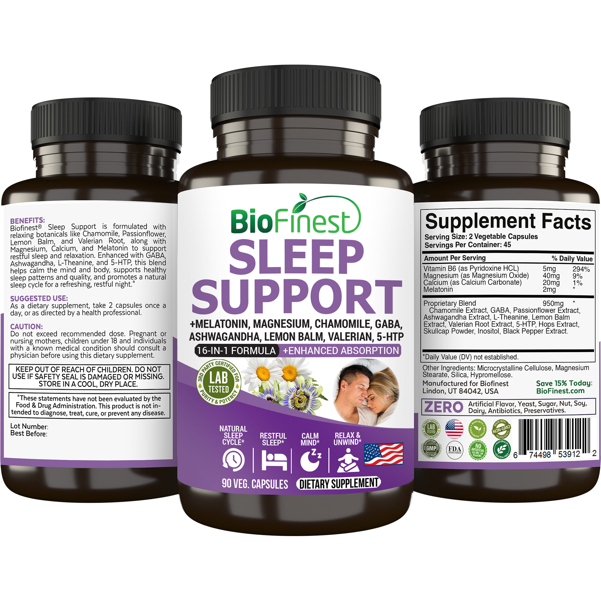 Biofinest Sleep Support Supplement - 16-in-1 Melatonin Ashwagandha ...