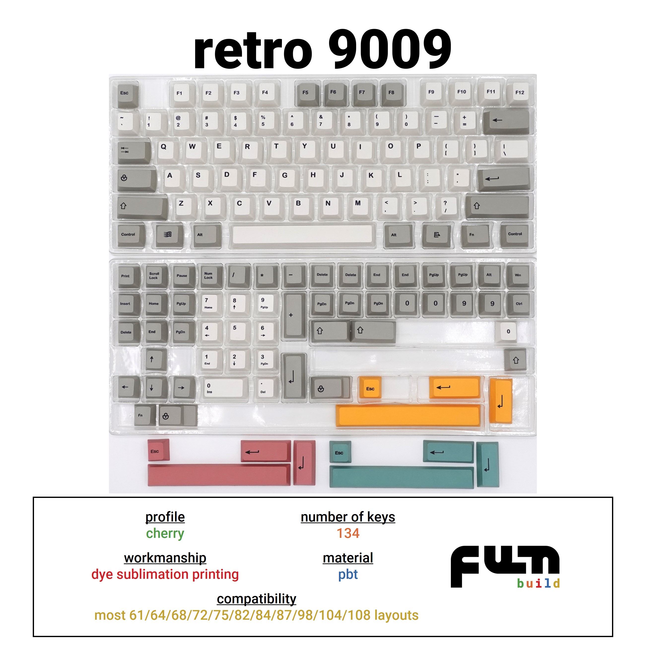 [RETRO 9009 Keycaps][Cherry Profile] Dye Sublimation Printed 134 Keys ...