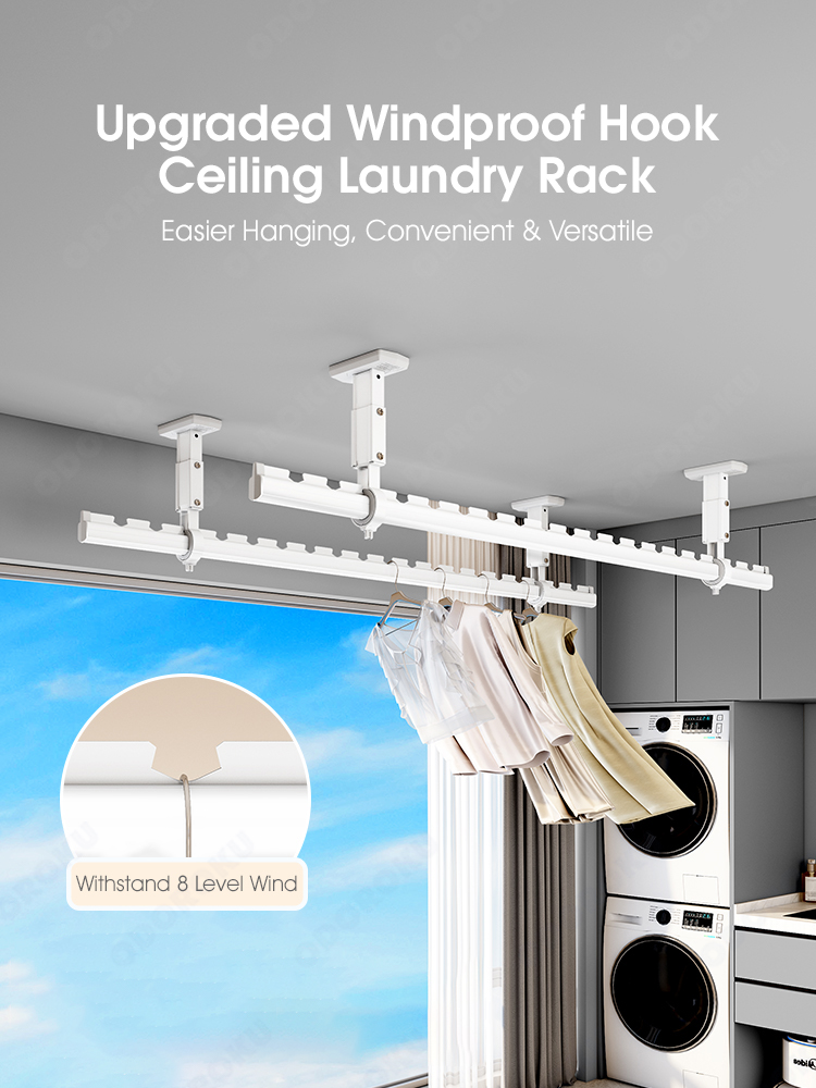 ODOROKU 1.2/1.5/2/2.4m Aluminum Windproof Clothes Drying Rod Ceiling ...