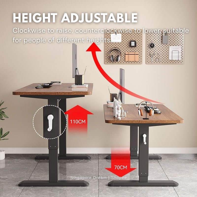 [SG Seller] Solid Wood Manual Adjustable Height Computer Desk | Lifting ...