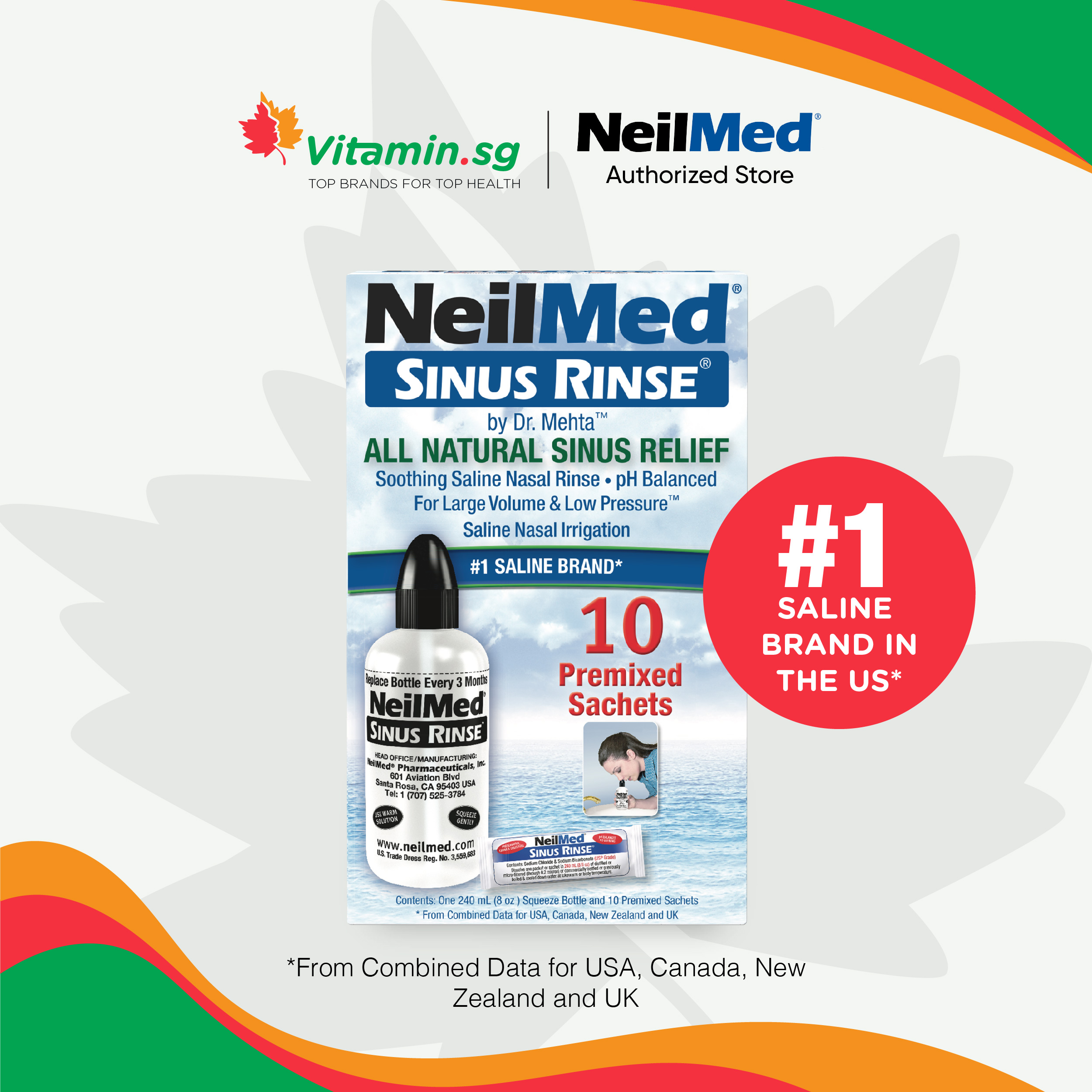 NeilMed Sinus Rinse Kit - Adult Saline Nasal Wash & Rinse (10 Sachets ...