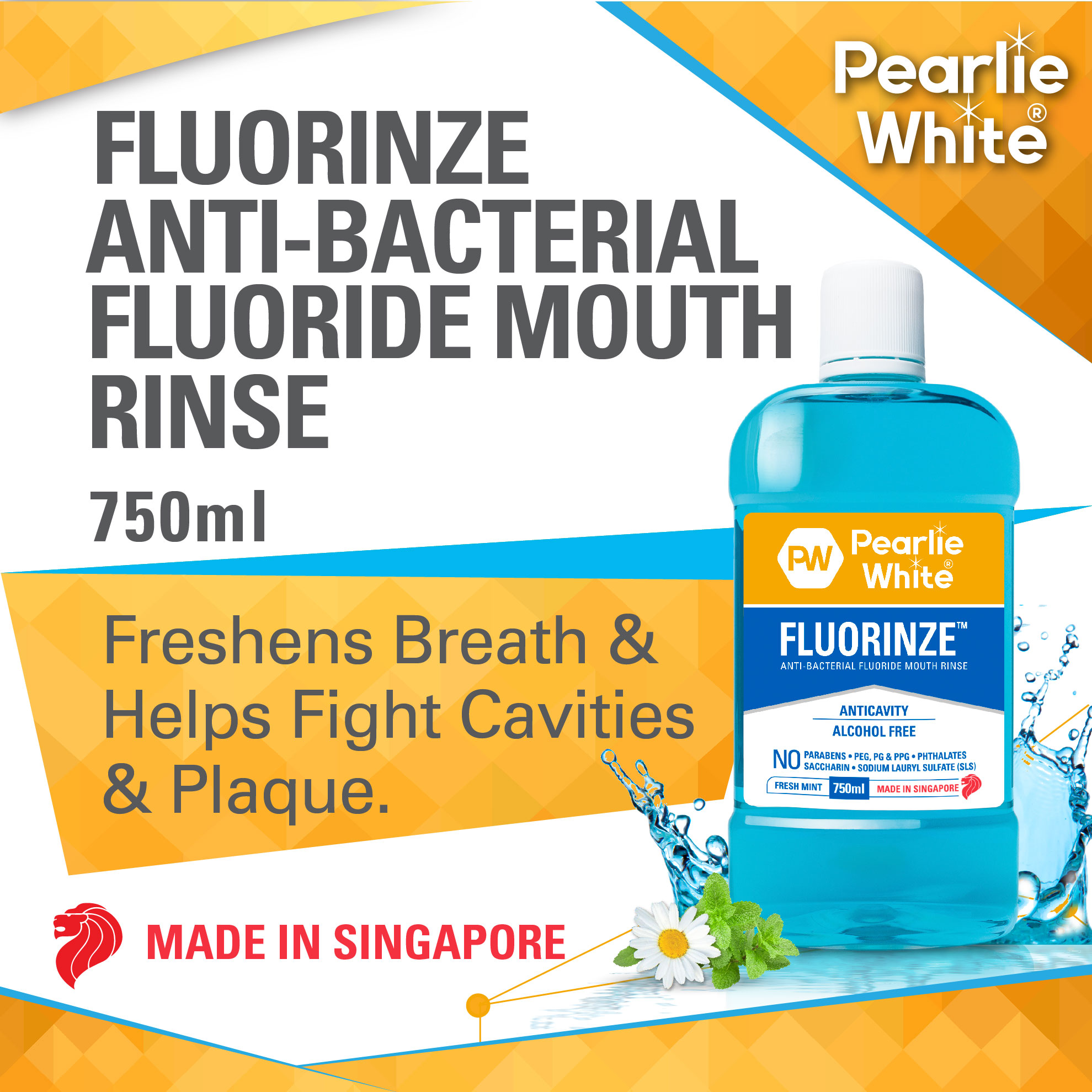 Pearlie White Fluorinze Antibacterial Fluoride Mouth Rinse 750ml ...