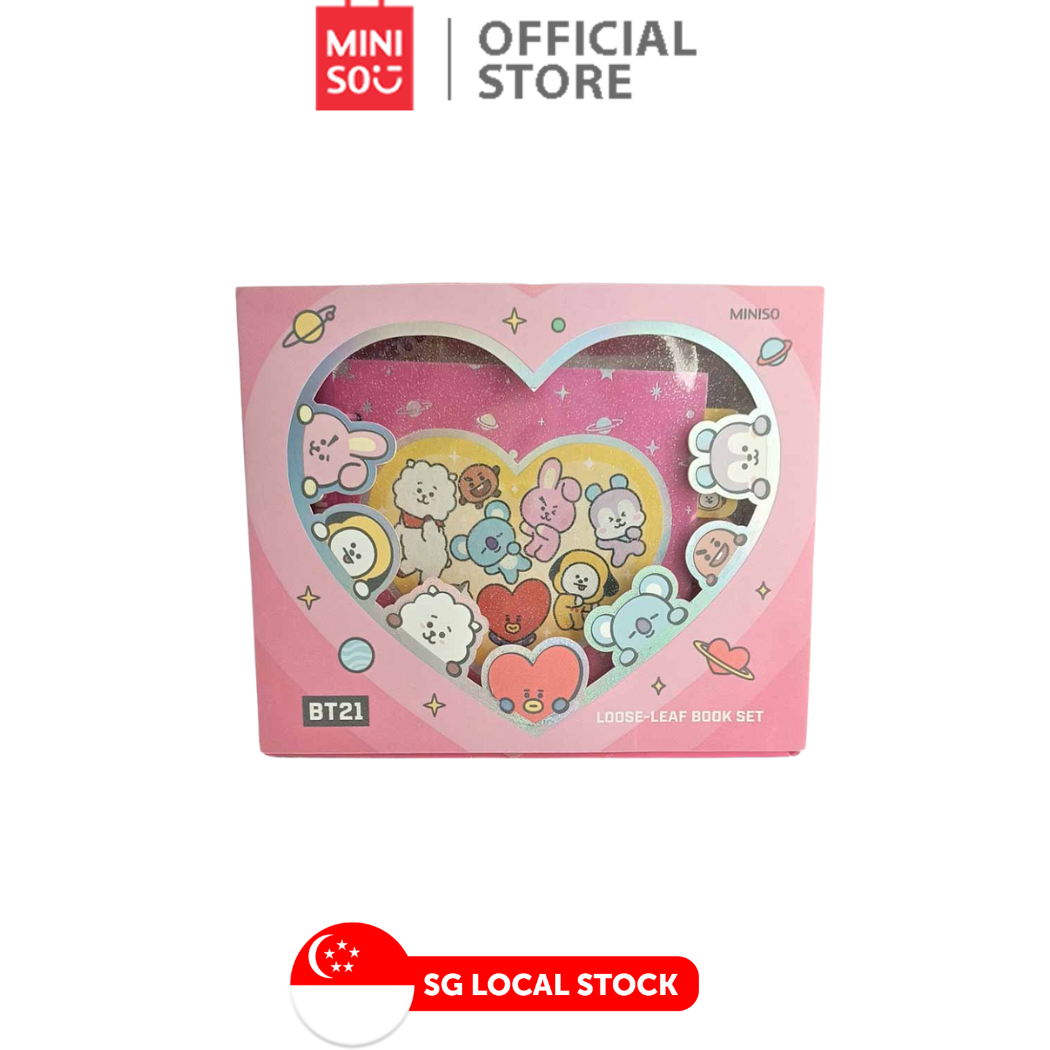 MINISO BT-21 Collection Pink Stationery Set (Wire-bound Book, Gel Pen ...