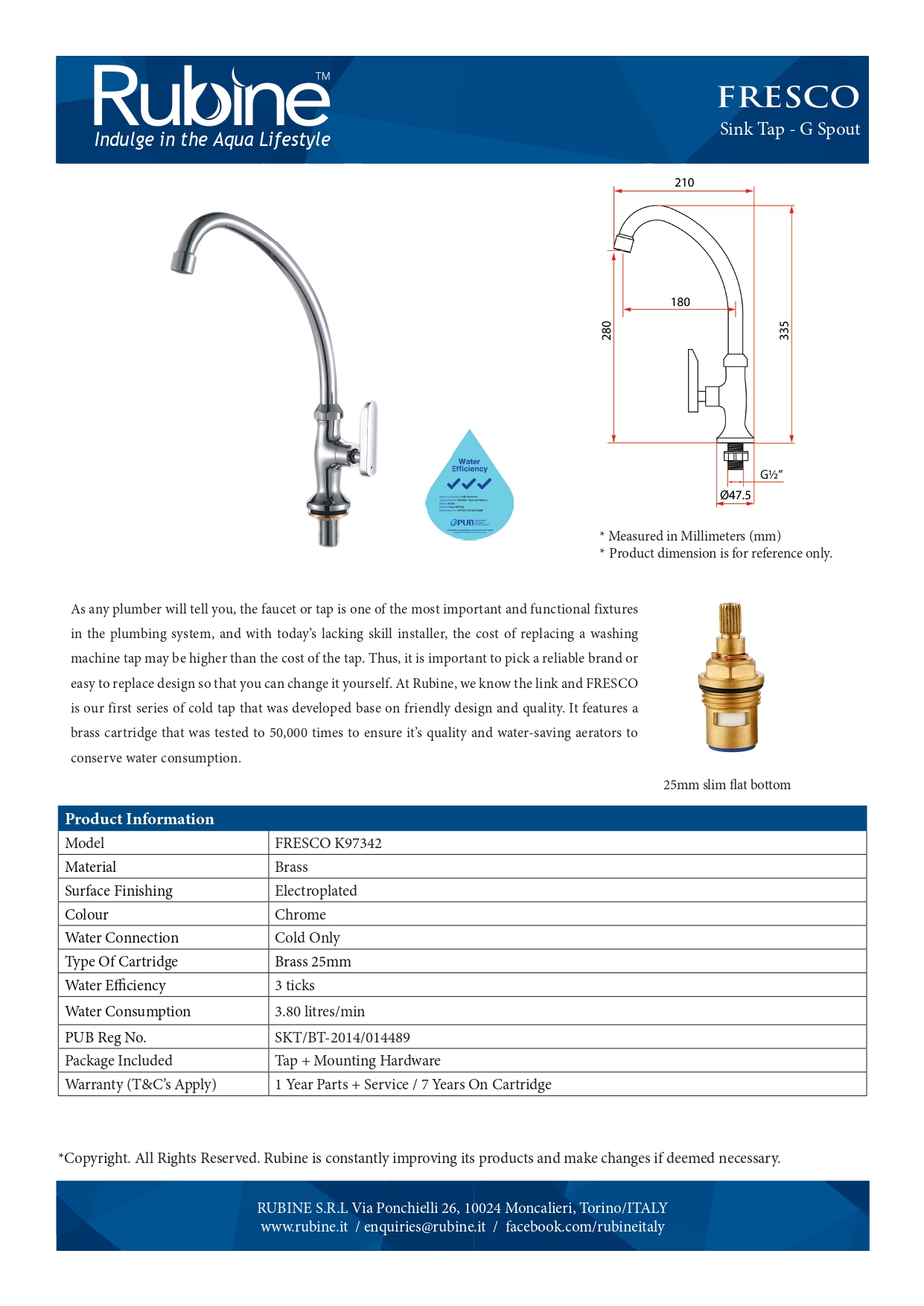 Rubine Fresco Series Kitchen Sink Cold Tap (Chrome) Shopee Singapore