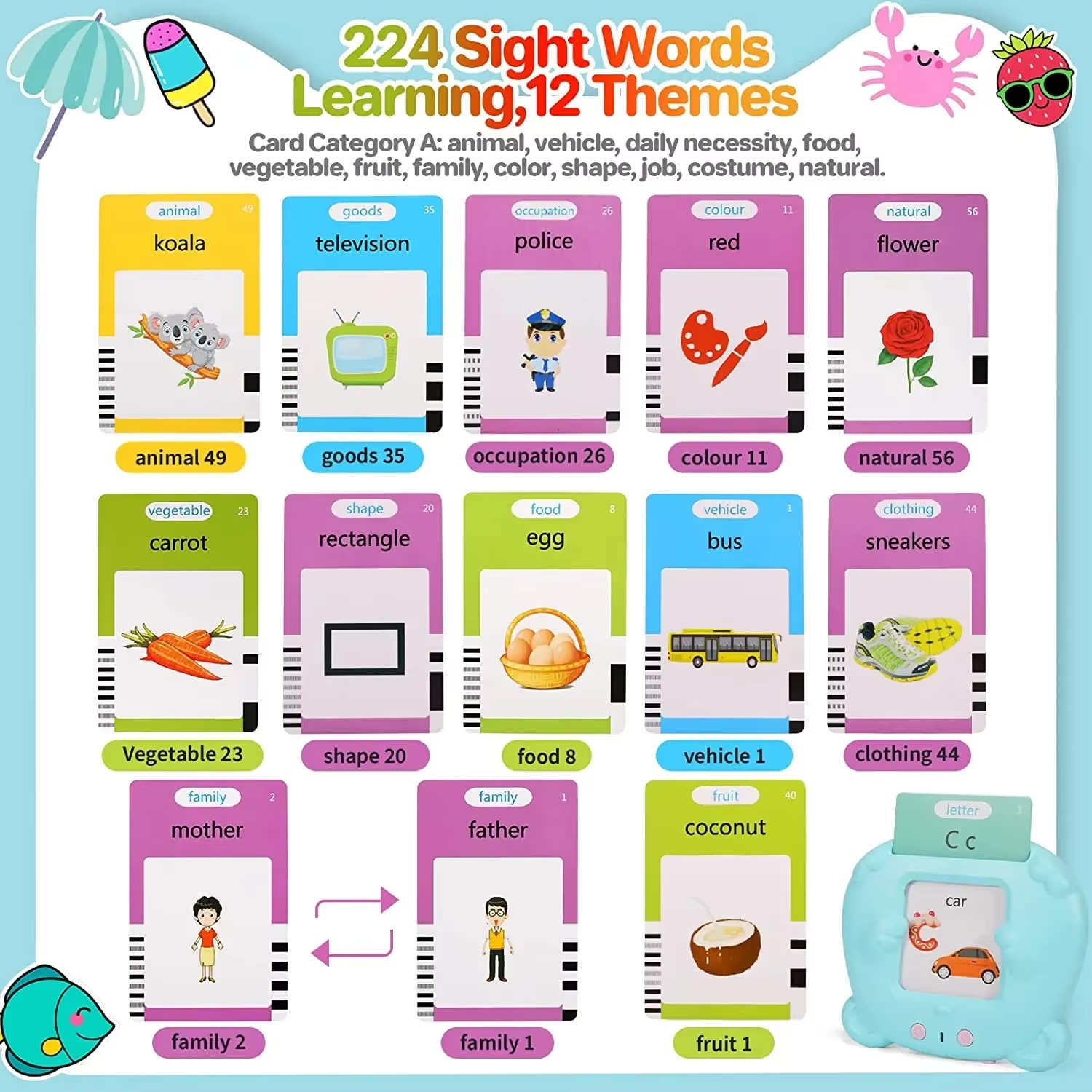 (SG STOCK NDD) Smart Talking Flash Card Learning Machine 224 Cards ...