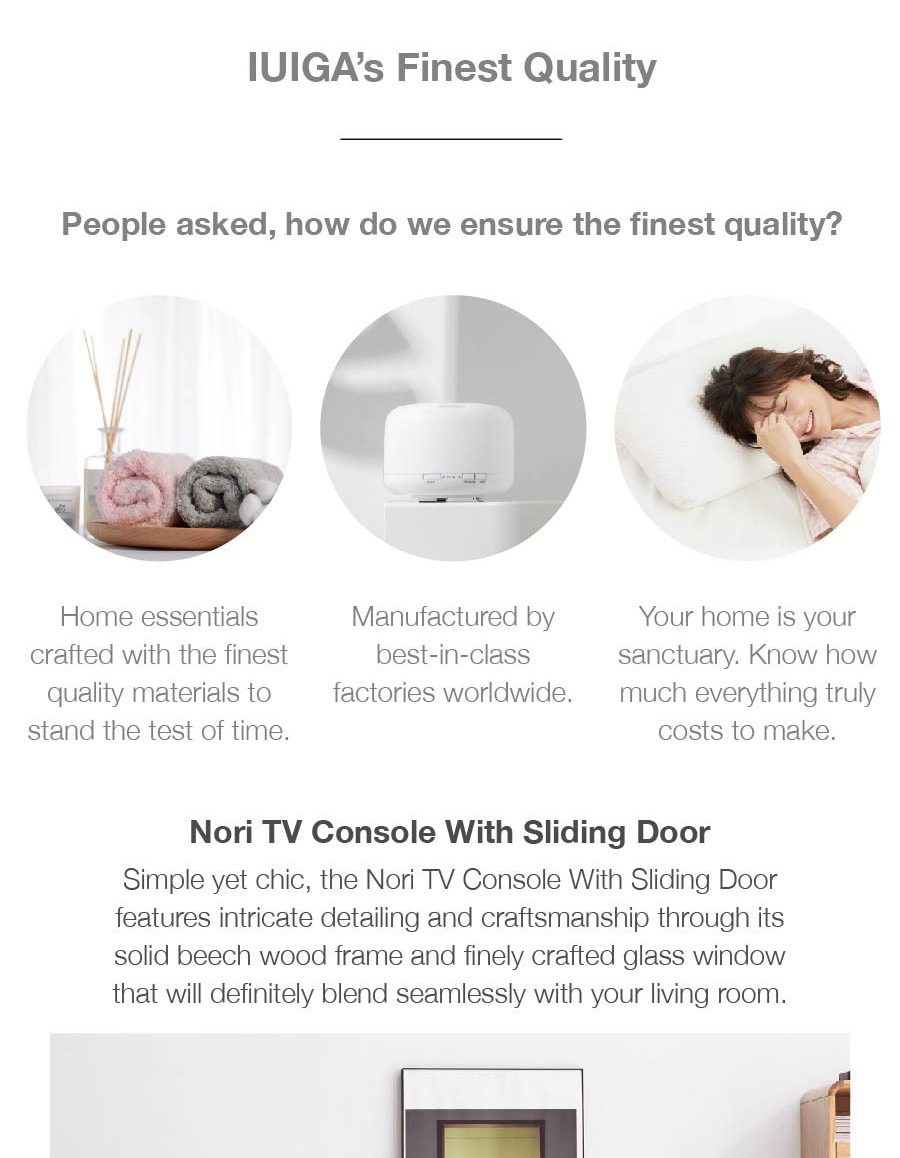 IUIGA 100% Solid Wood TV Console | Natural, 180cm | Solid Beech + Glass ...