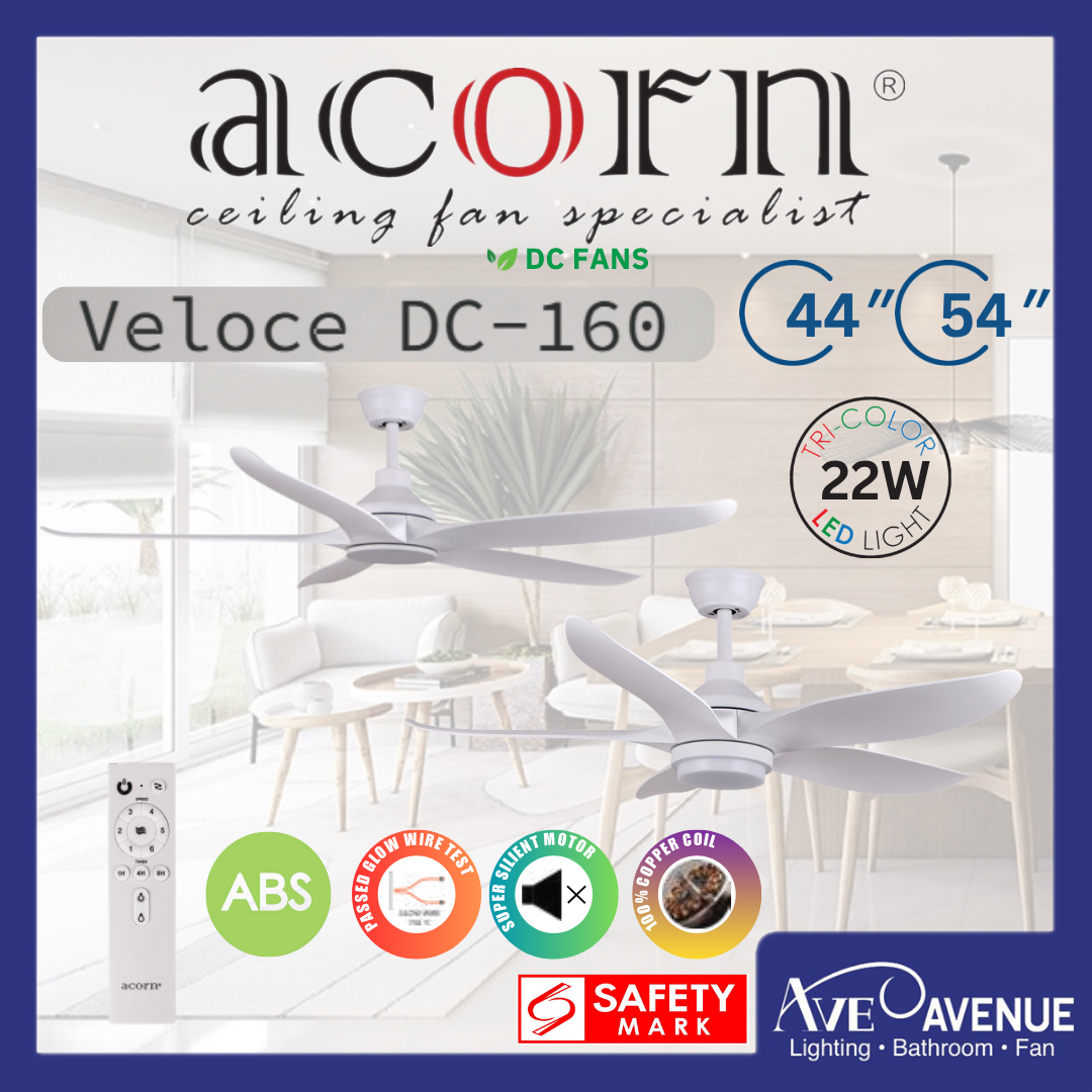 ACORN Veloce DC-160 DC Motor 3 Blade Ceiling Fan with 3 Tone LED Light ...