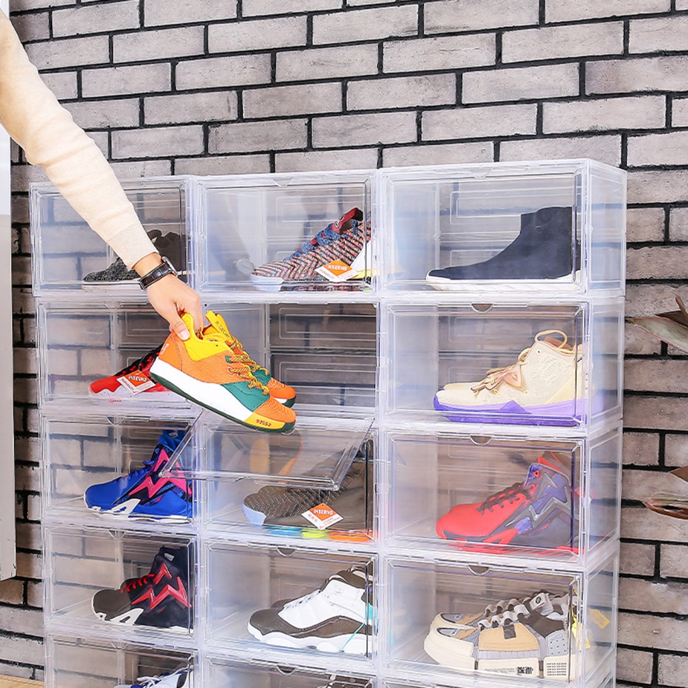 LUXATAS™ 3 Pack Mojo Sneaker Shoe Box Stackable Clear & Black Shoebox ...