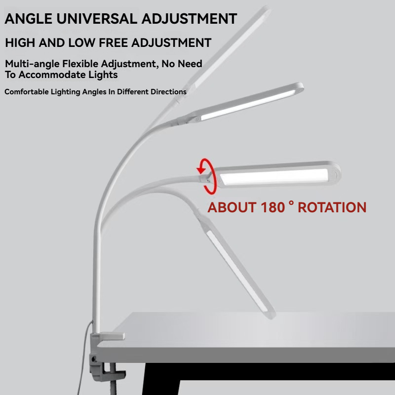 9W Led Study Table Lamp with Clip On USB 3-Colors Dimming Flexible Eye ...