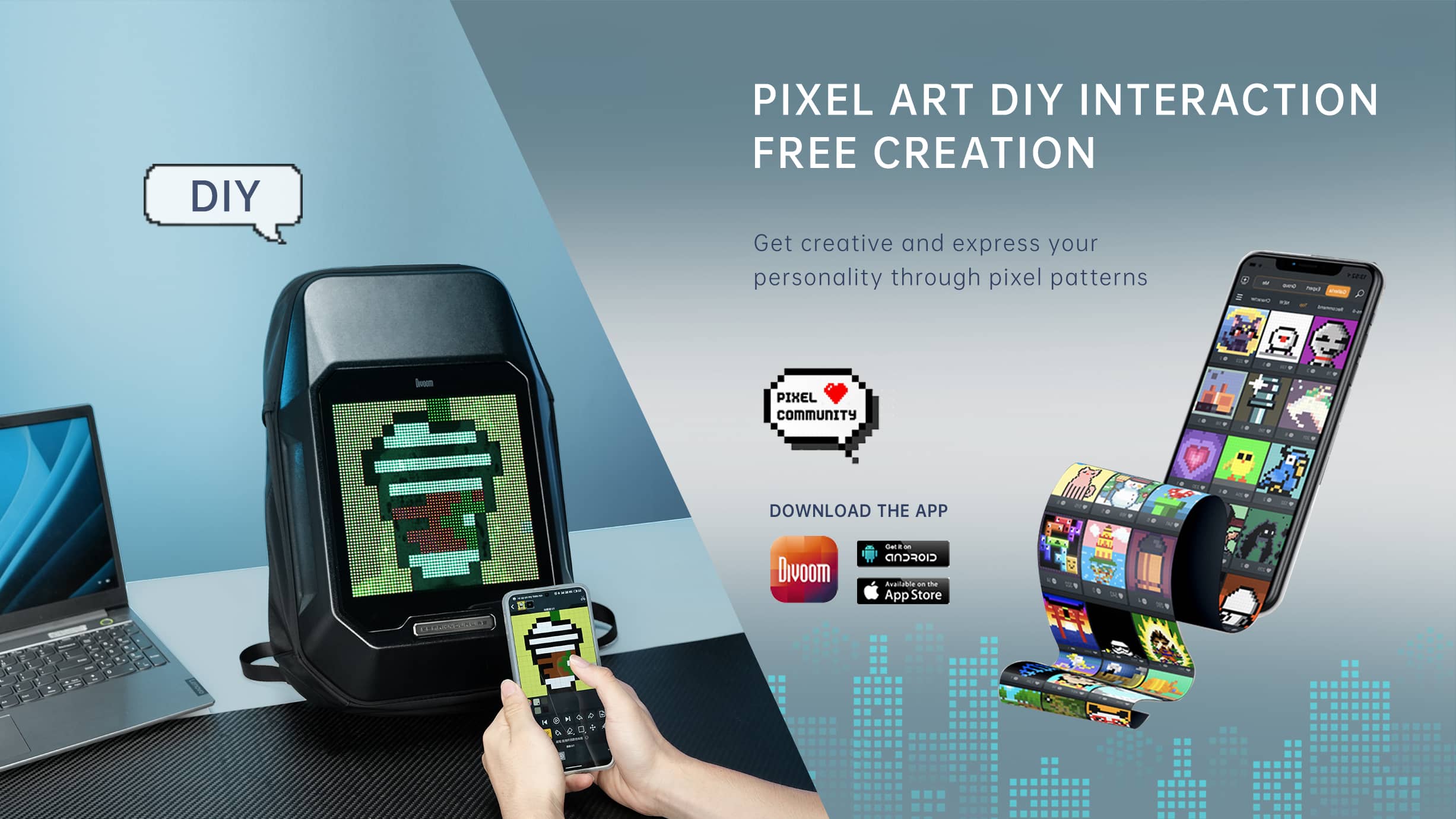Divoom Cyberbag Pixel Art LED Backpack–Customizable Display, App ...