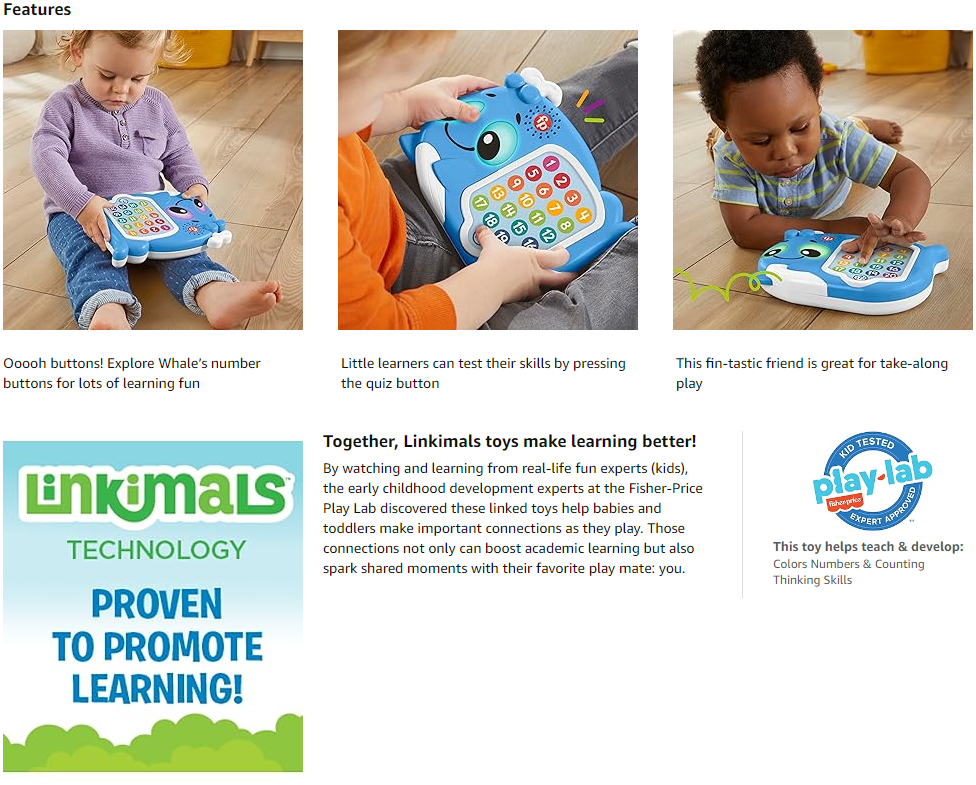 Fisher-Price Linkimals 1-20 Count & Quiz Whale Interactive Learning Toy ...