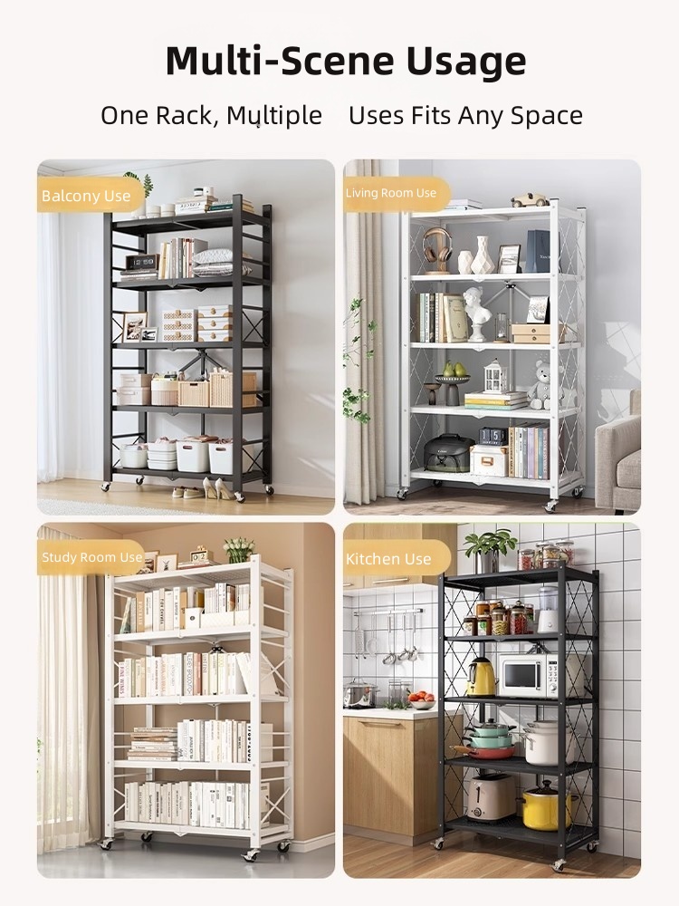 （SG STOCK）Foldable Storage Rack With Wheels Multi-Tier Shelf Portable ...