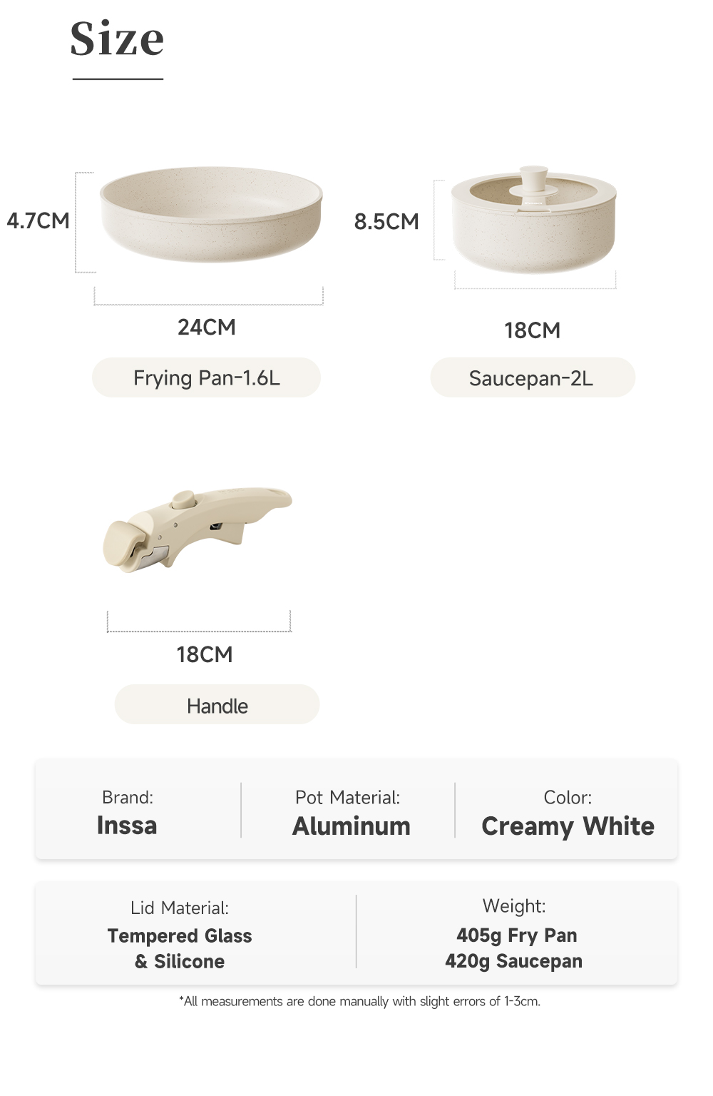 Inssa Detachable 4pcs Cookware Set丨24cm Frying Pan 18cm Saucepan丨 ...