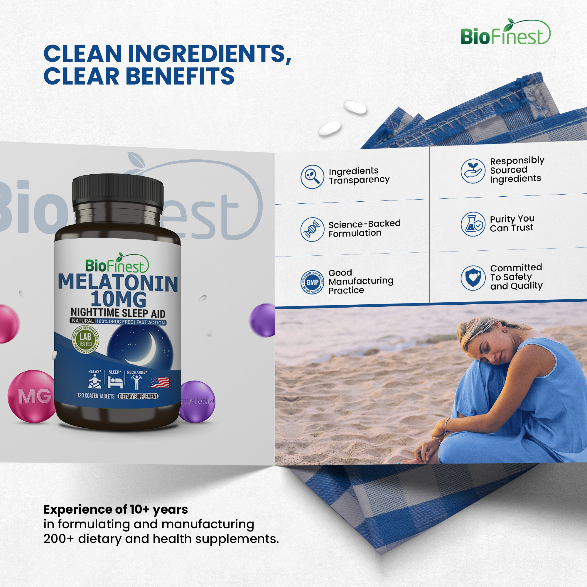 Biofinest Melatonin 5mg 10mg Supplement - Fast Action Natural Nighttime ...