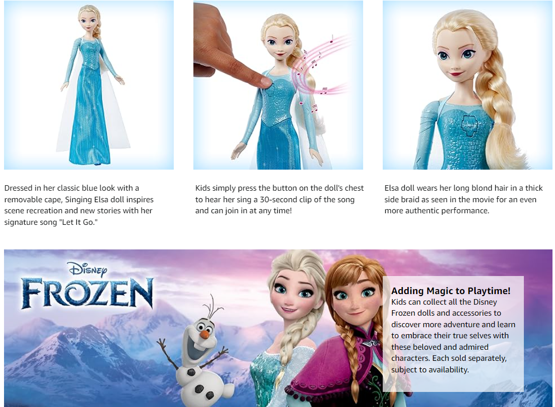 Mattel Disney Frozen Toys, Singing Elsa Doll with Signature Clothing ...