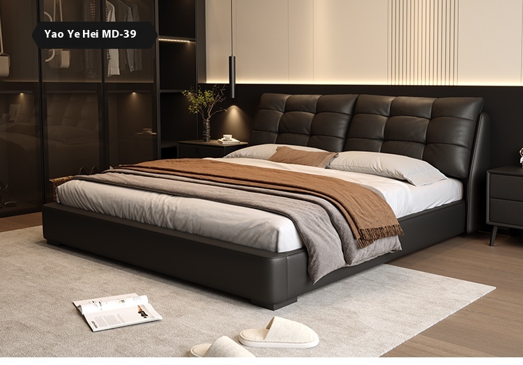 Italian puff bed cream style master bedroom double bed modern simple ...
