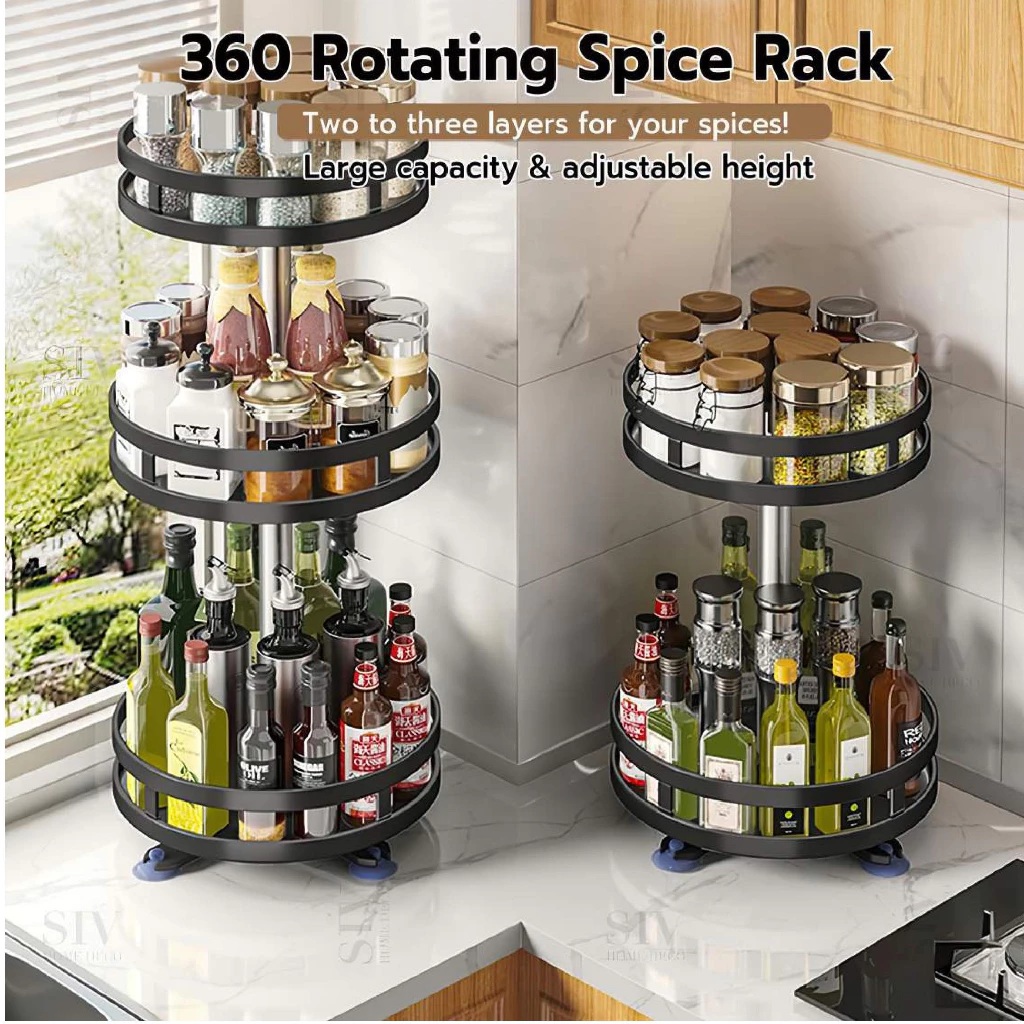 Rotating Condiments Organizer Kitchen Spice Rack Sauce Spin Storage ...