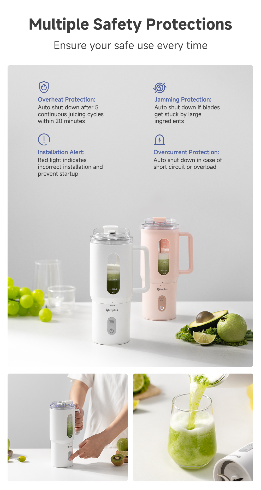 Simplus Portable Blender Wireless Juicer Cup To-Go Travel Mug丨500mL ...
