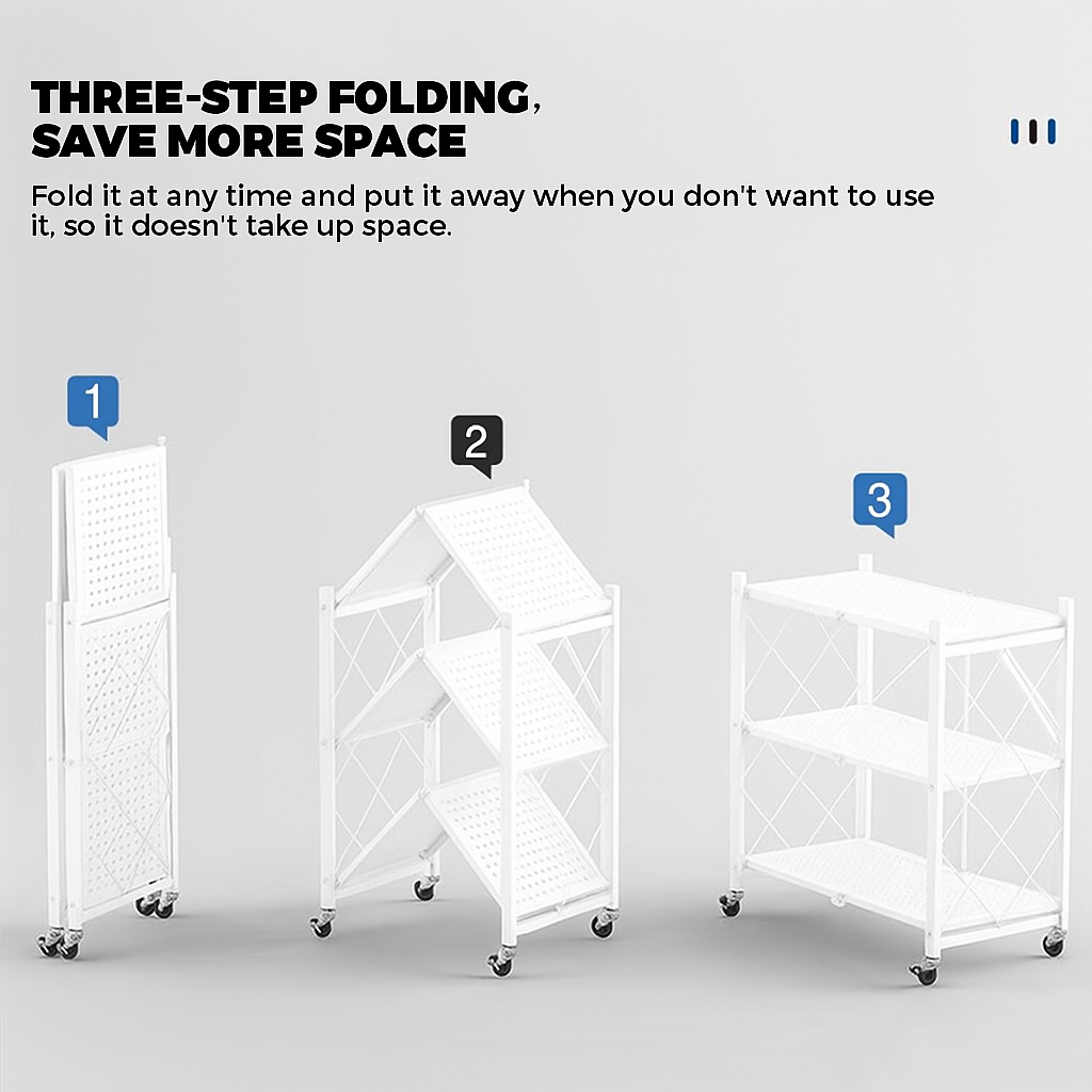 （SG STOCK）Foldable Storage Rack With Wheels Multi-Tier Shelf Portable ...