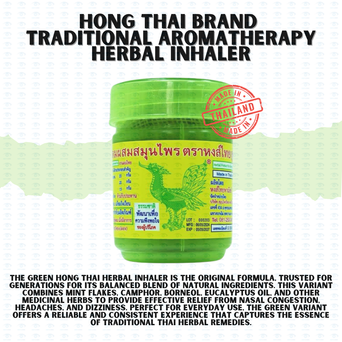 Bundle of 12 Hong Thai Herbal Inhaler | Green 40g, Yellow 25g, White ...
