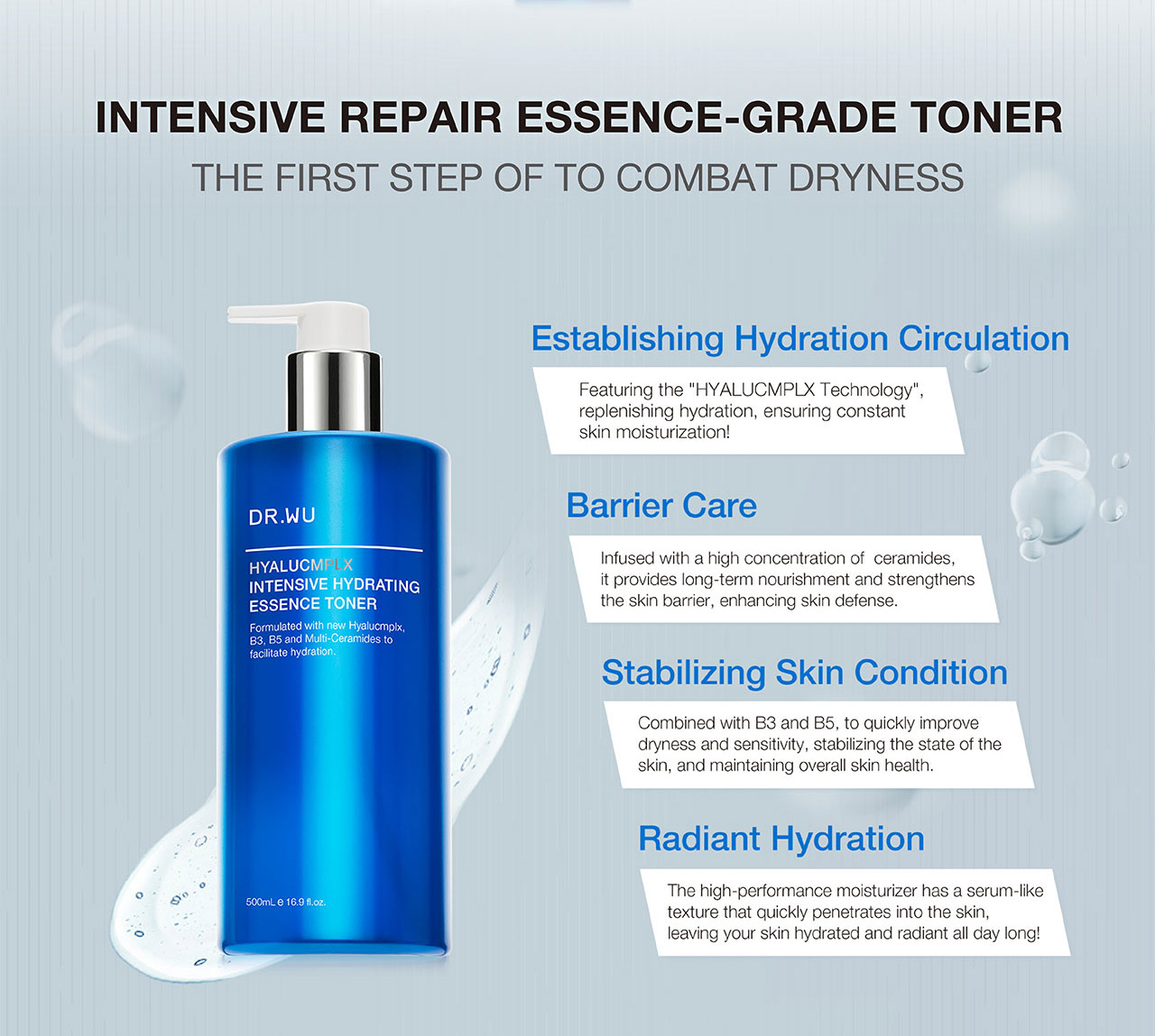 DR. WU] Hyalucmplx Intensive Hydrating Essence Toner 500ml Jumbo