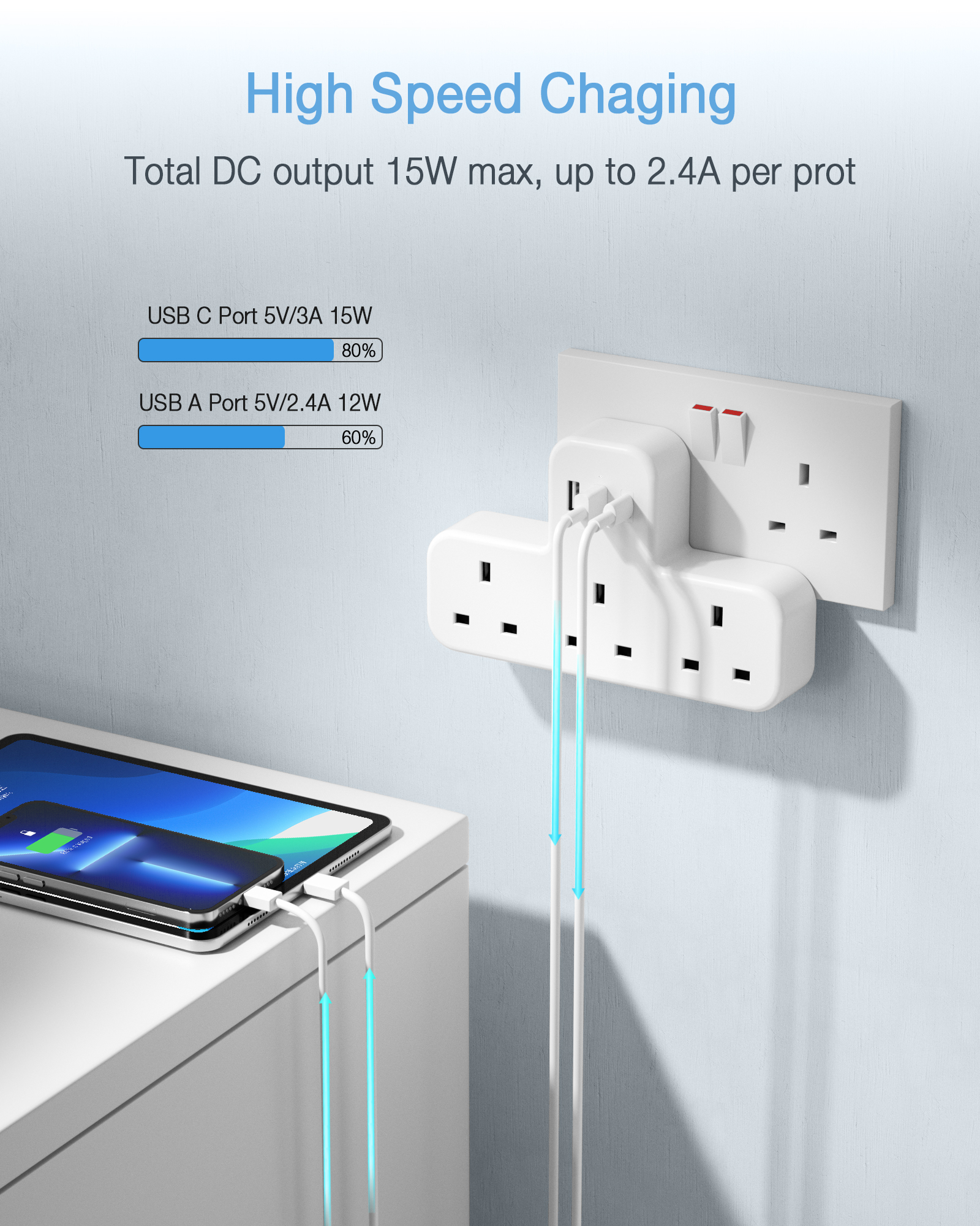 TESSAN - SG Safety Mark, Tower Socket Outlet with USB & Type C Port ...