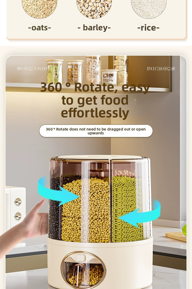 360 Degree Rotating Rice Dispenser 6KG/11KG Sealed Cereal Grain Bucket ...