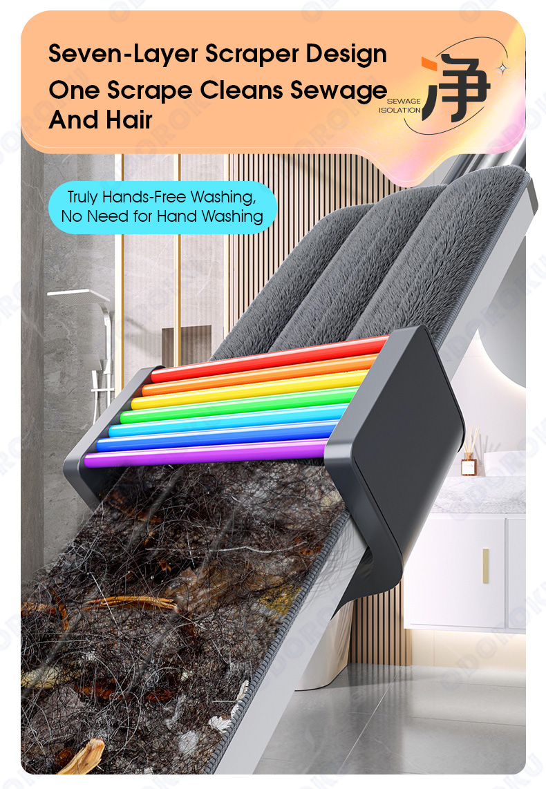 ODOROKU 40/50cm Aluminum Hands-Free Self-Wringing Flat Mop with ...