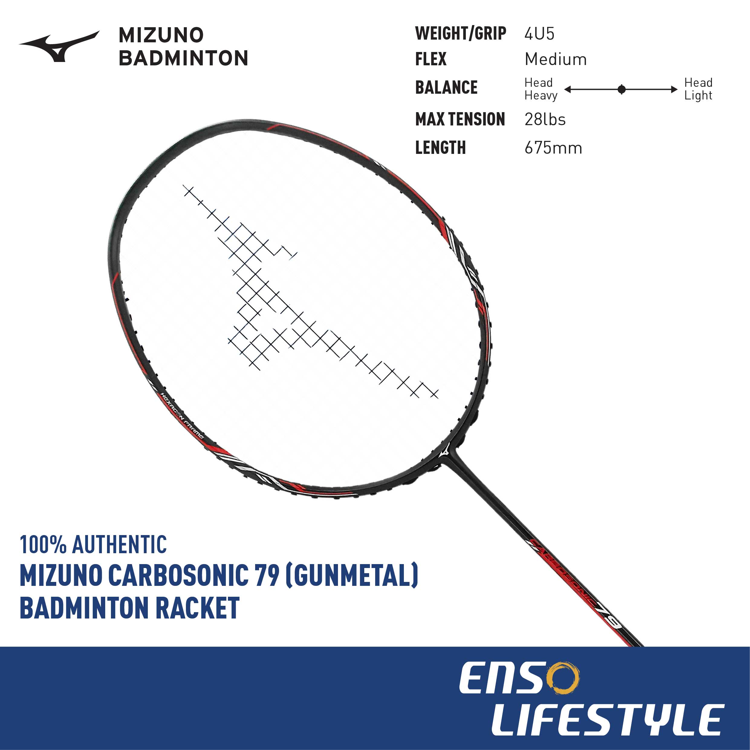 Mizuno Badminton Racket Carbosonic 79 (Gunmetal) (Strung/Unstrung ...