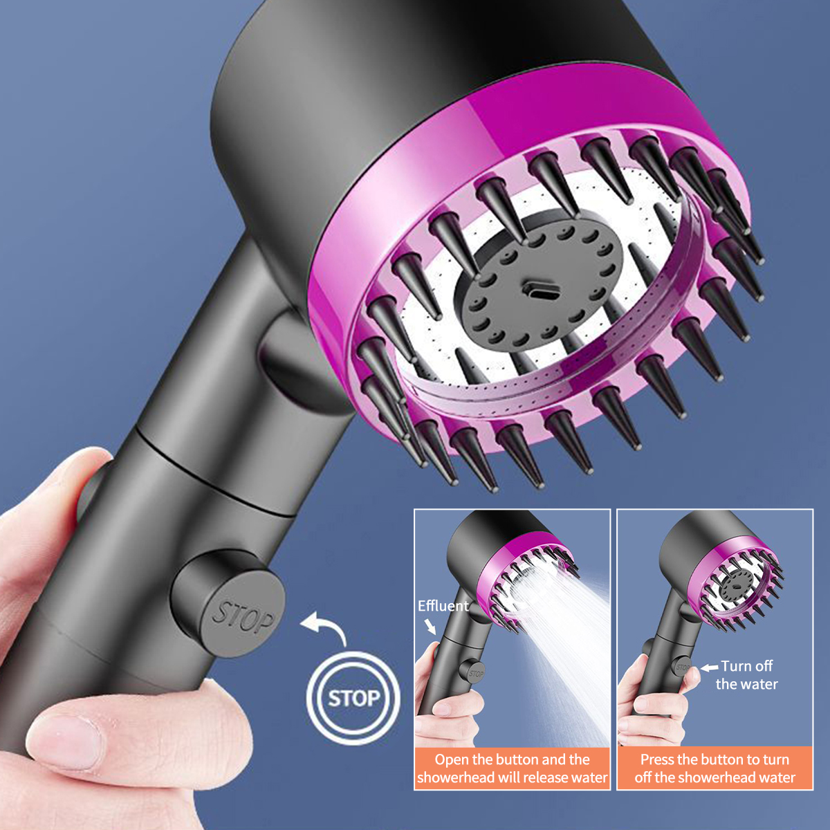SG Stock Shower Head 4 Modes High Pressure Water Saving One-Key Stop ...