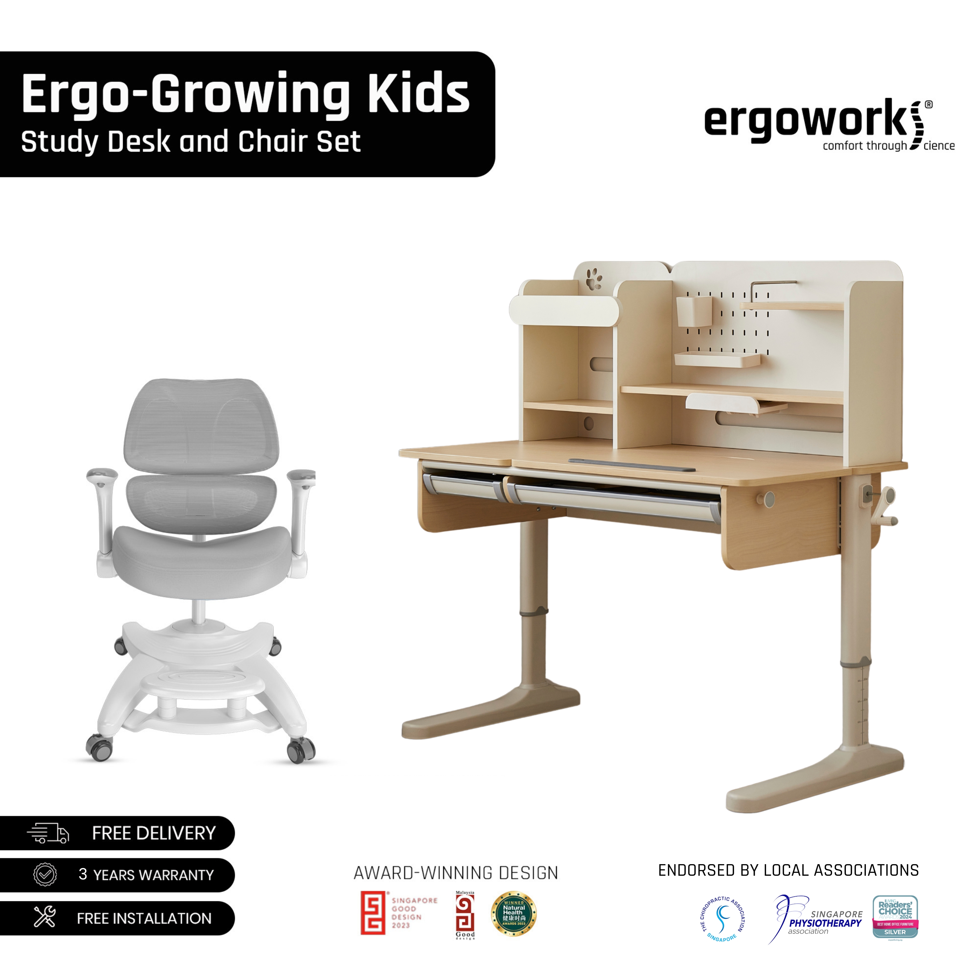 Impact x Ergoworks Ergonomic Study Desk And Chair Set, 1000mm (Desk ...