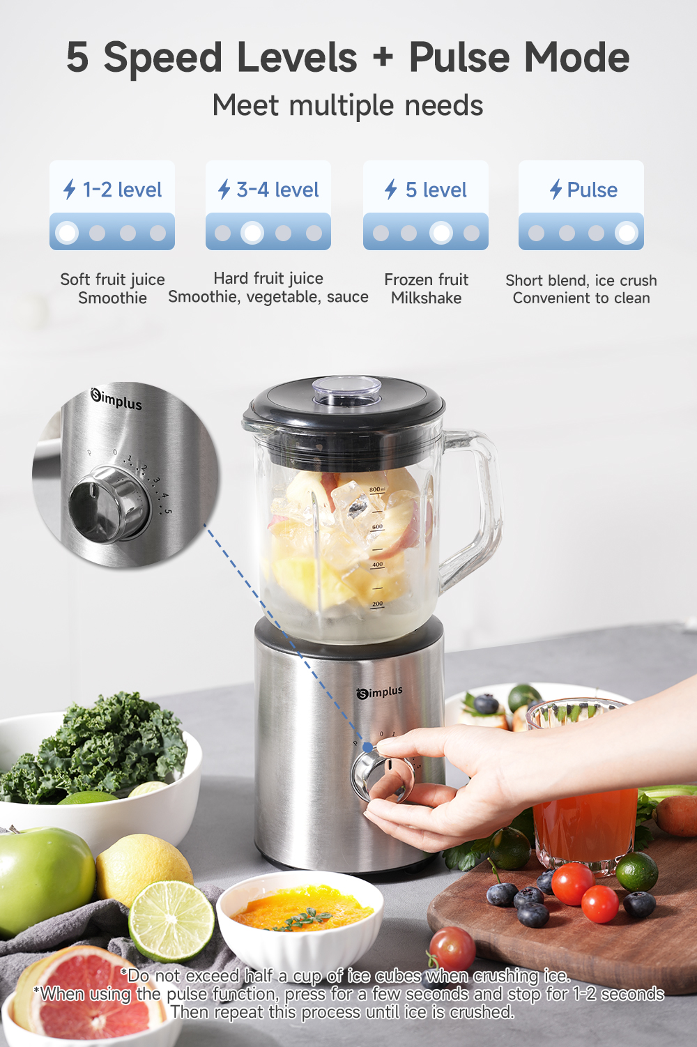 Simplus Multifunctional Ice Blender | 5 Adjustable Modes | 6-tip 304 ...
