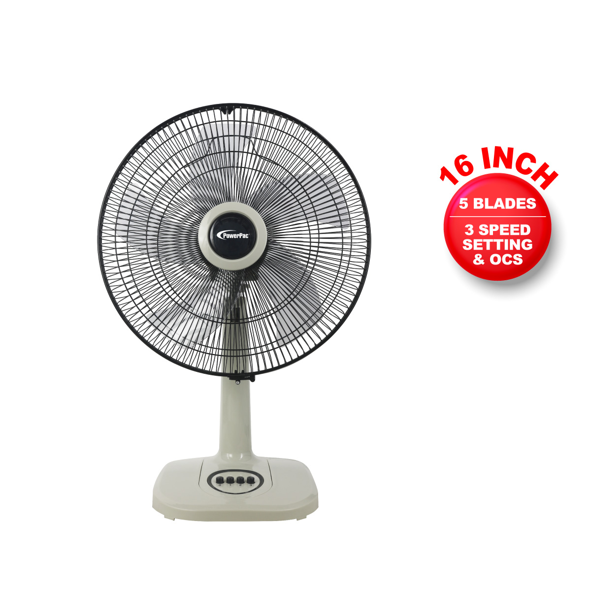 PowerPac 16 inch Portable Fan, Desk fan, Table Fan with Oscillation ...