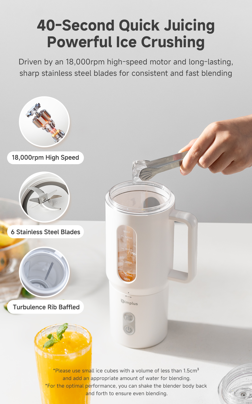 Simplus Portable Blender Wireless Juicer Cup To-Go Travel Mug丨500mL ...
