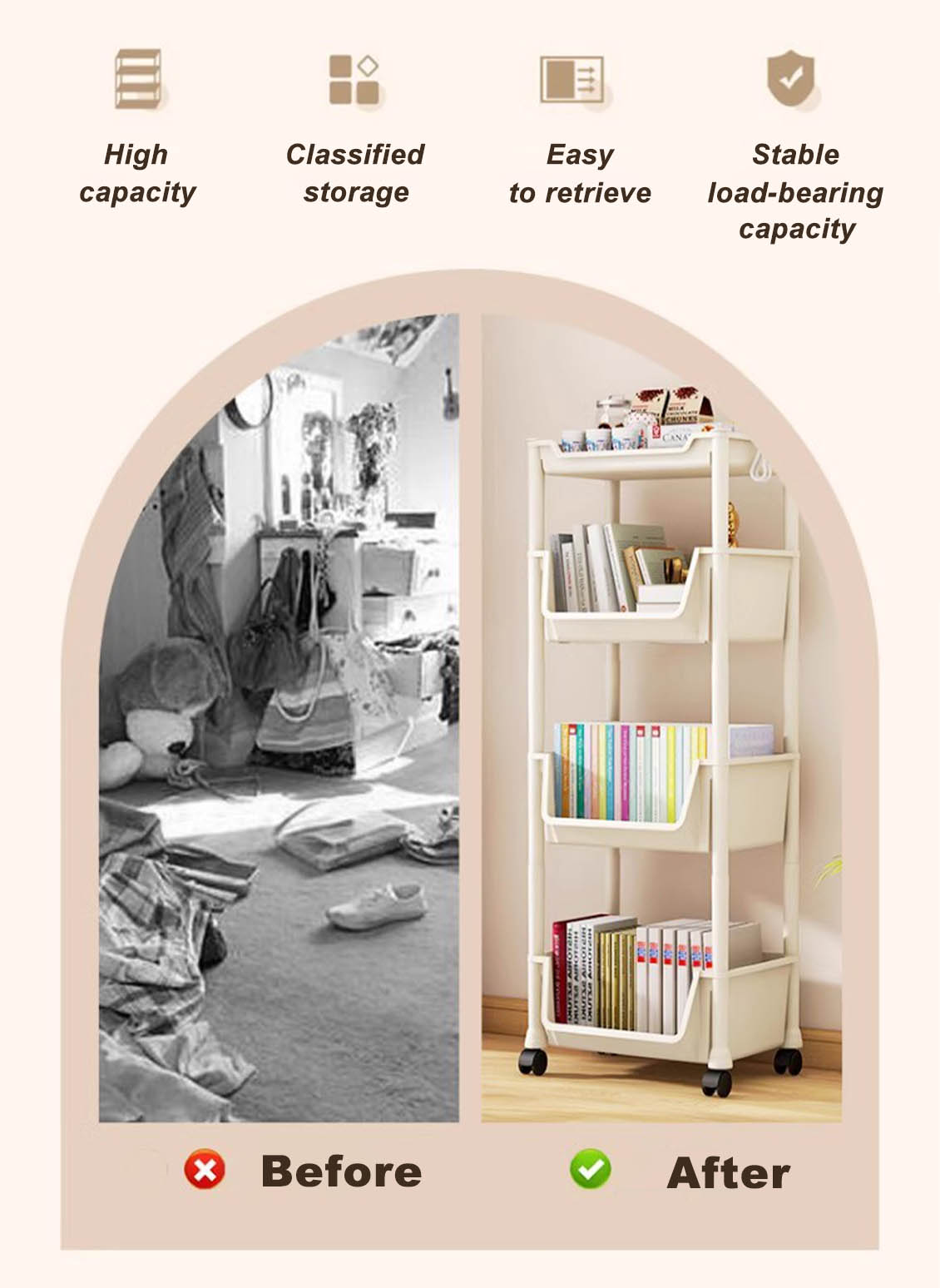 Hisoa 4 Layer Moving Rack Kitchen Storage Shelf Wall Cabinets Home ...