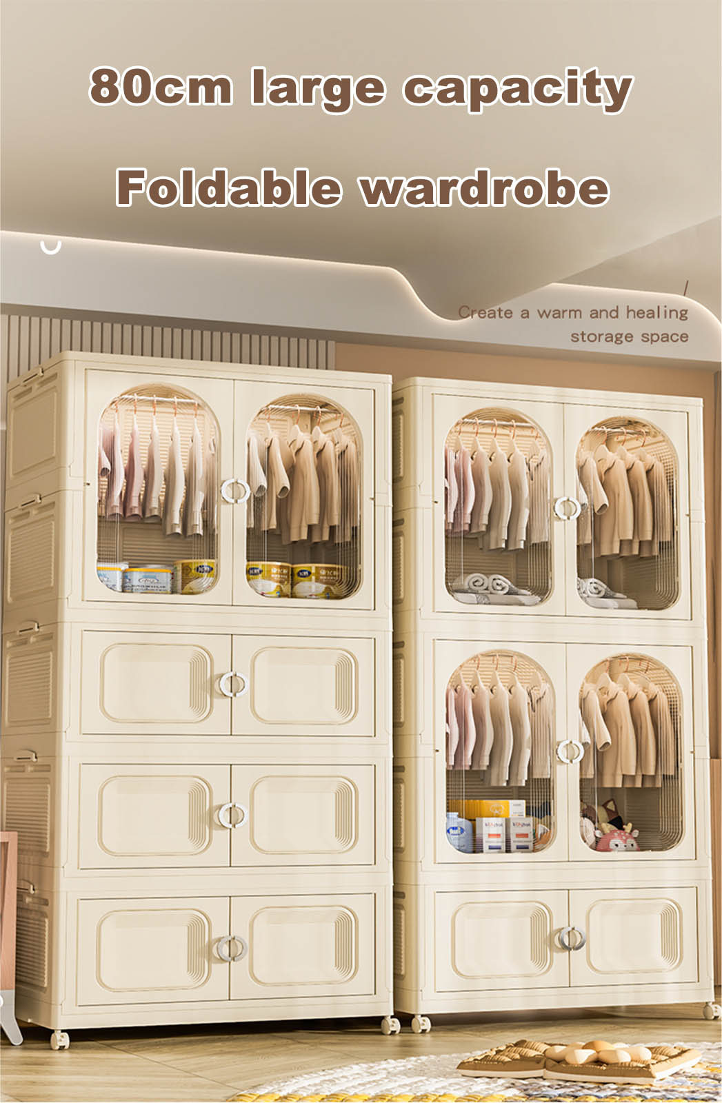 YOUNEED 80CM Foldable Wardrobe Cabinet Stackable Storage Drawer Chest ...