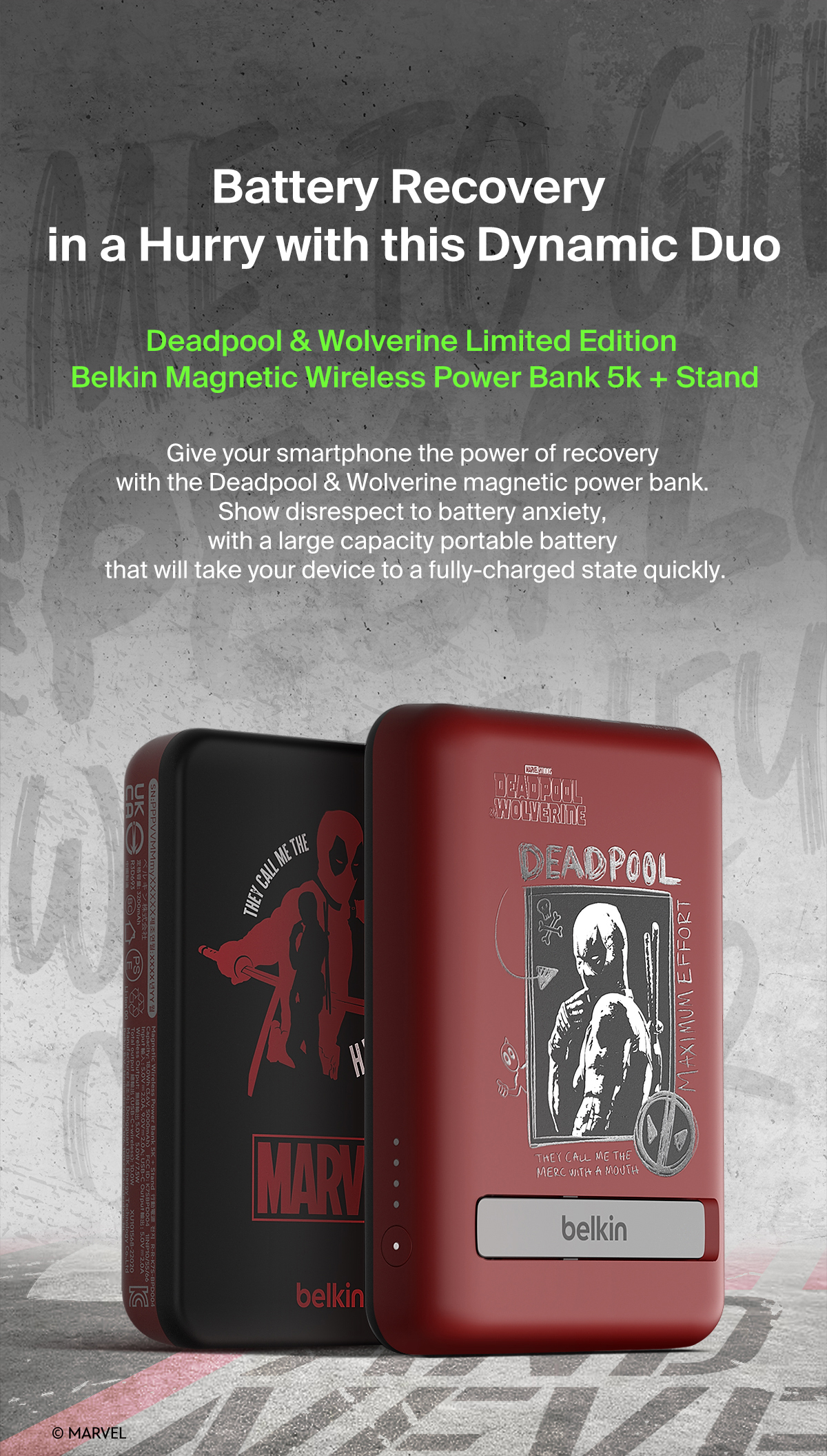 Belkin BPD004qcBR-DY Deadpool n Wolverine BoostCharge Magnetic Wireless ...