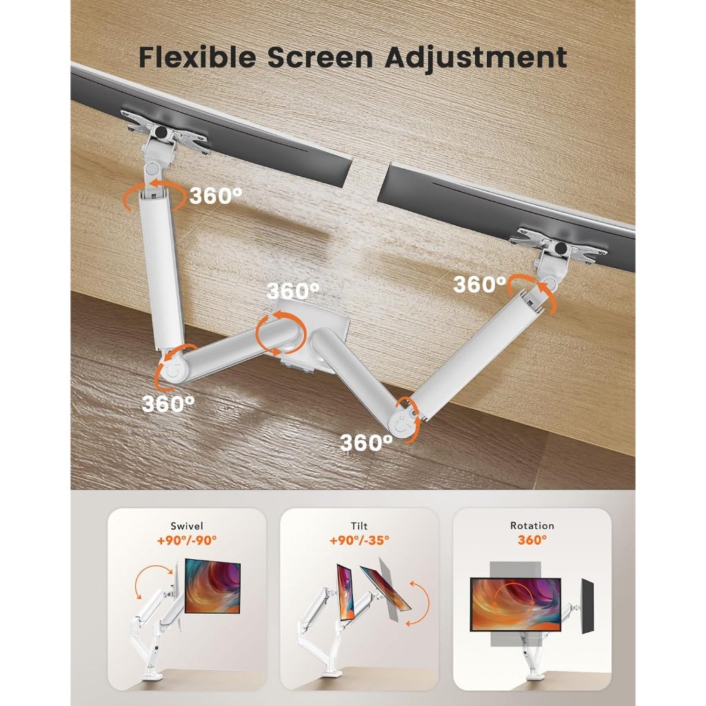 32-inch adjustable dual-screen monitor stand with 360° rotatable screen ...
