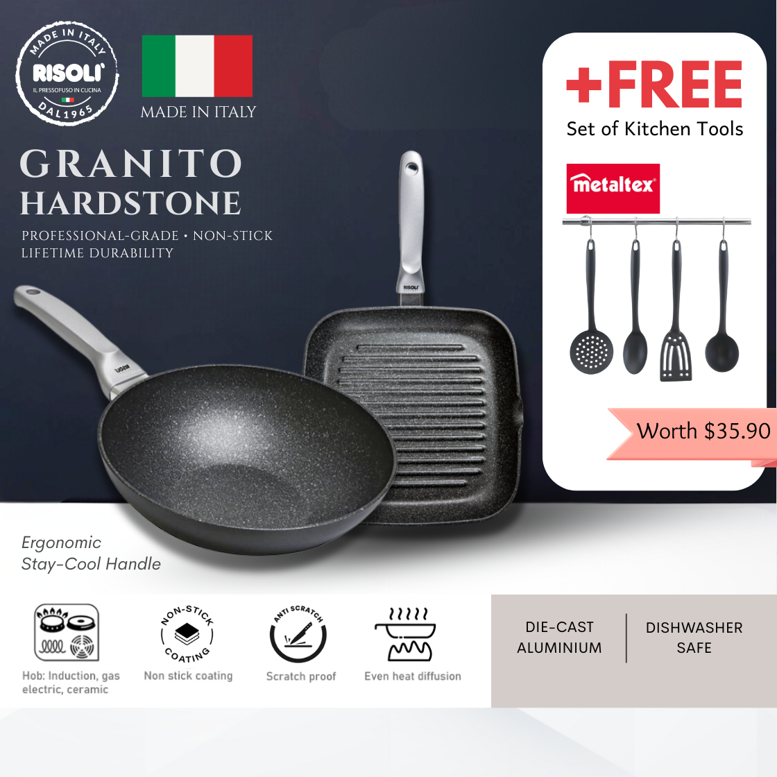 Risoli Granito Hard Stone Premium Professional Induction Non-Stick 28cm ...