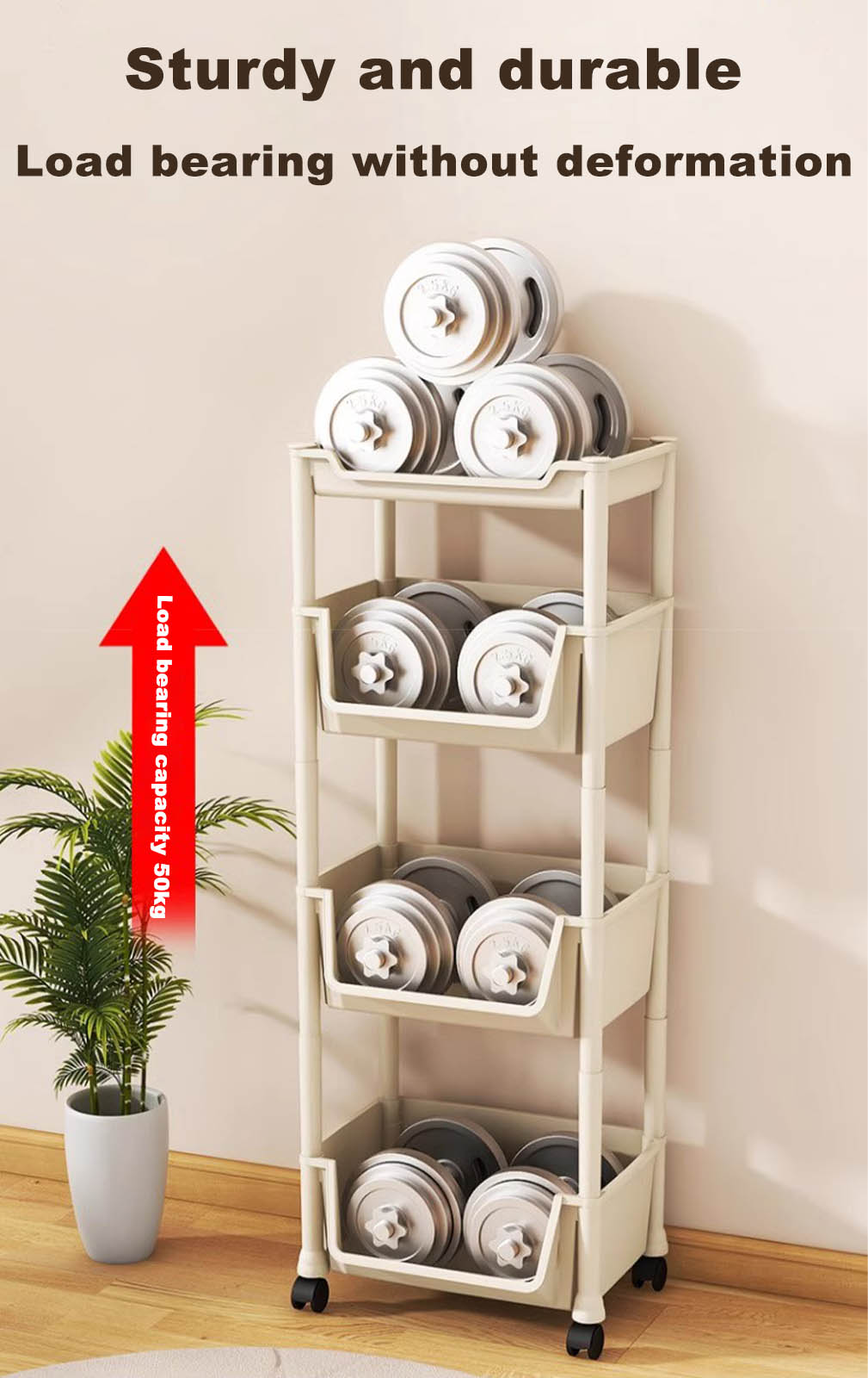 Hisoa 4 Layer Moving Rack Kitchen Storage Shelf Wall Cabinets Home ...