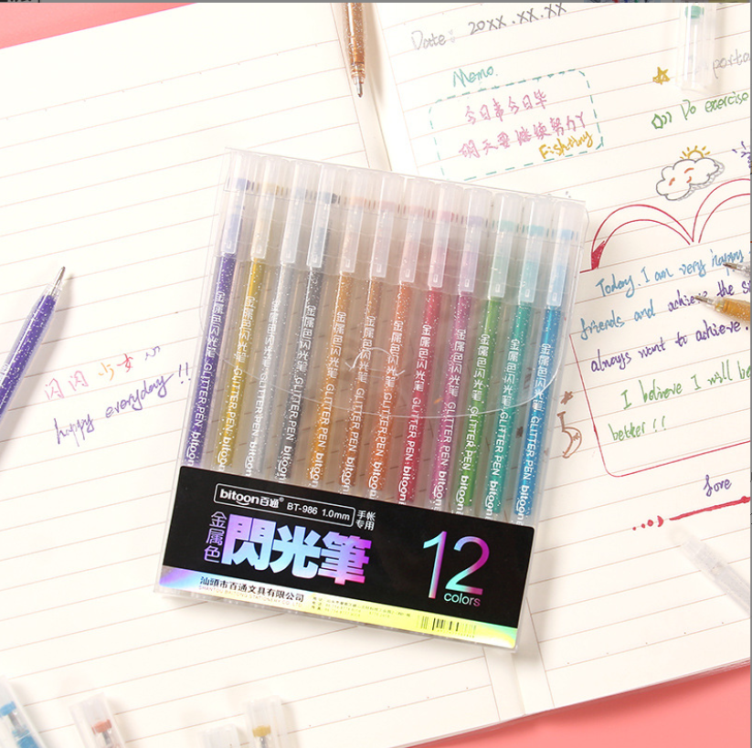 [SG Stock] Bitoon Metallic Glitter Gel Pens: 12 colors for Doodling ...
