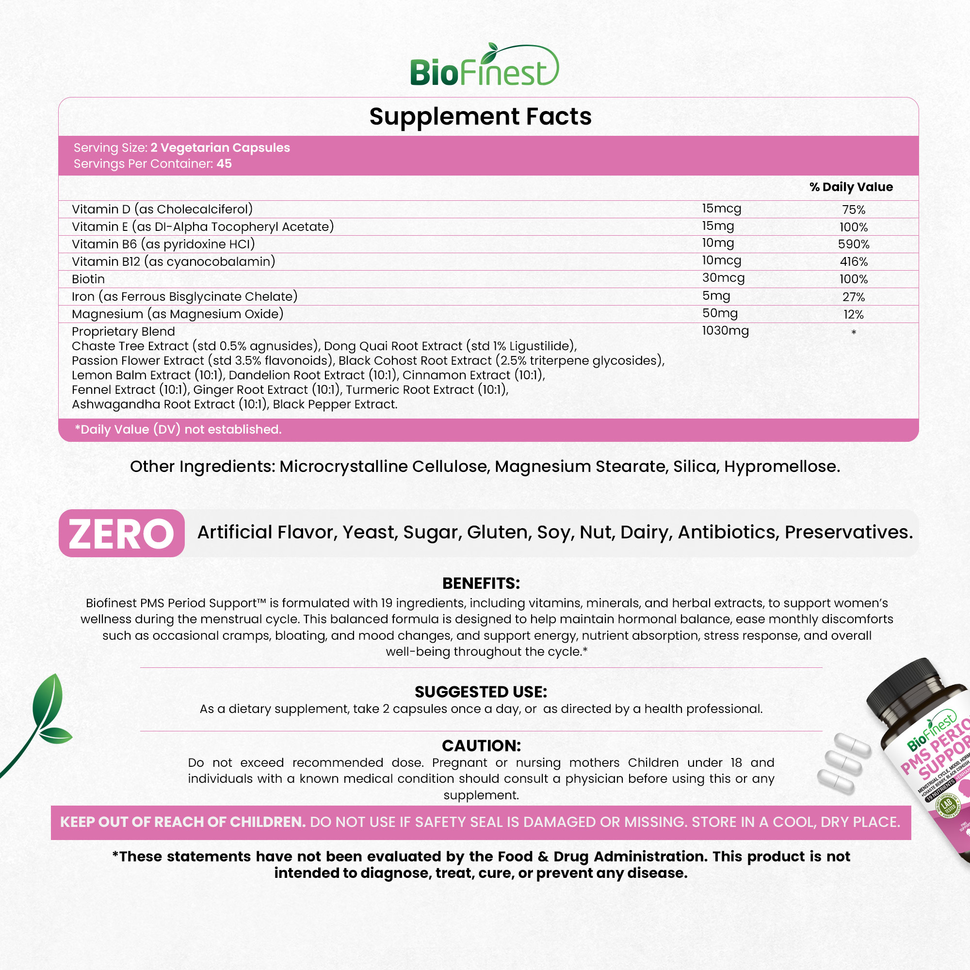 Biofinest PMS Period Support Supplement - Vitamins Menstrual Cycle Mood ...