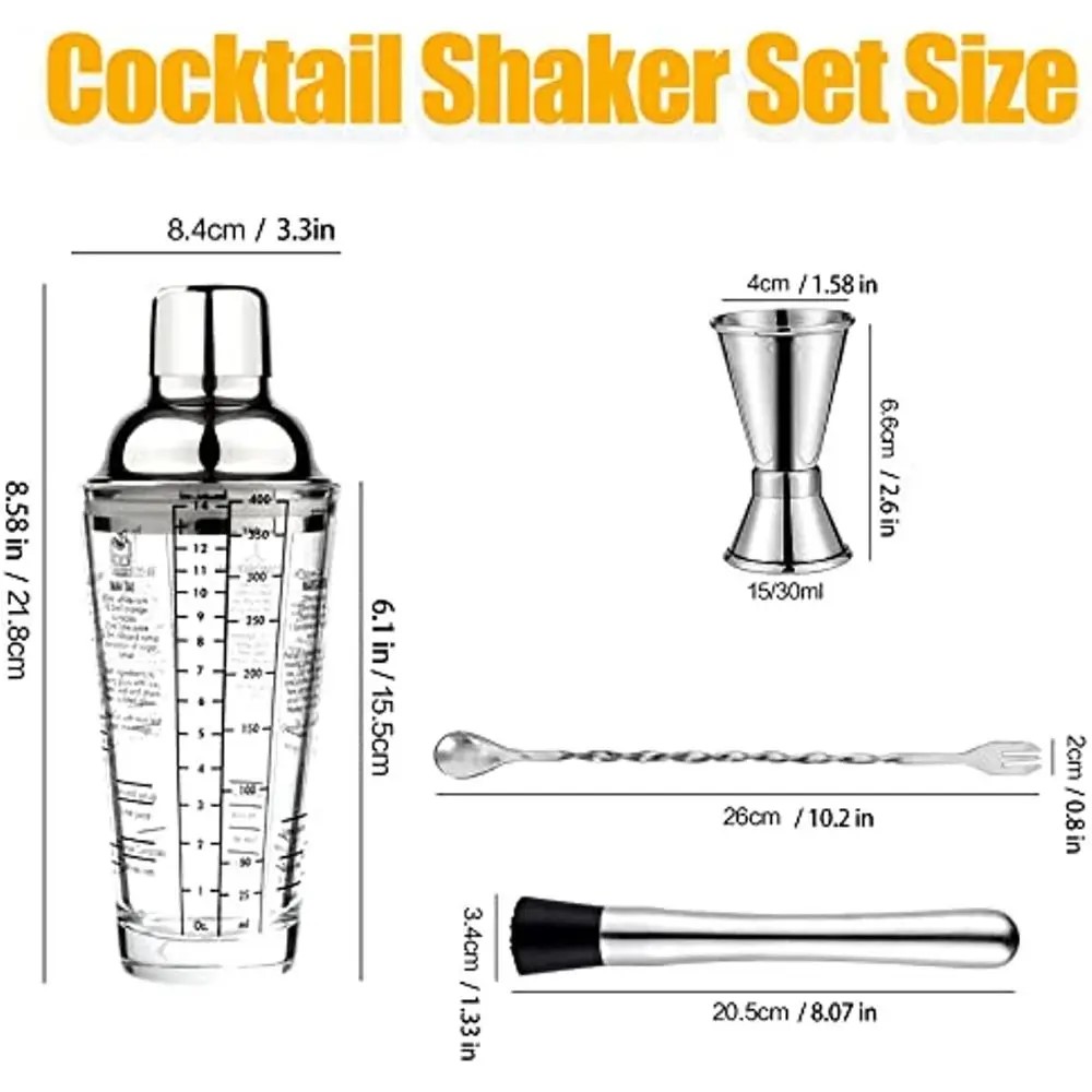 Cocktail Shaker 400ML Transparent Scale Bar Glass Wine Mixing Bottle ...