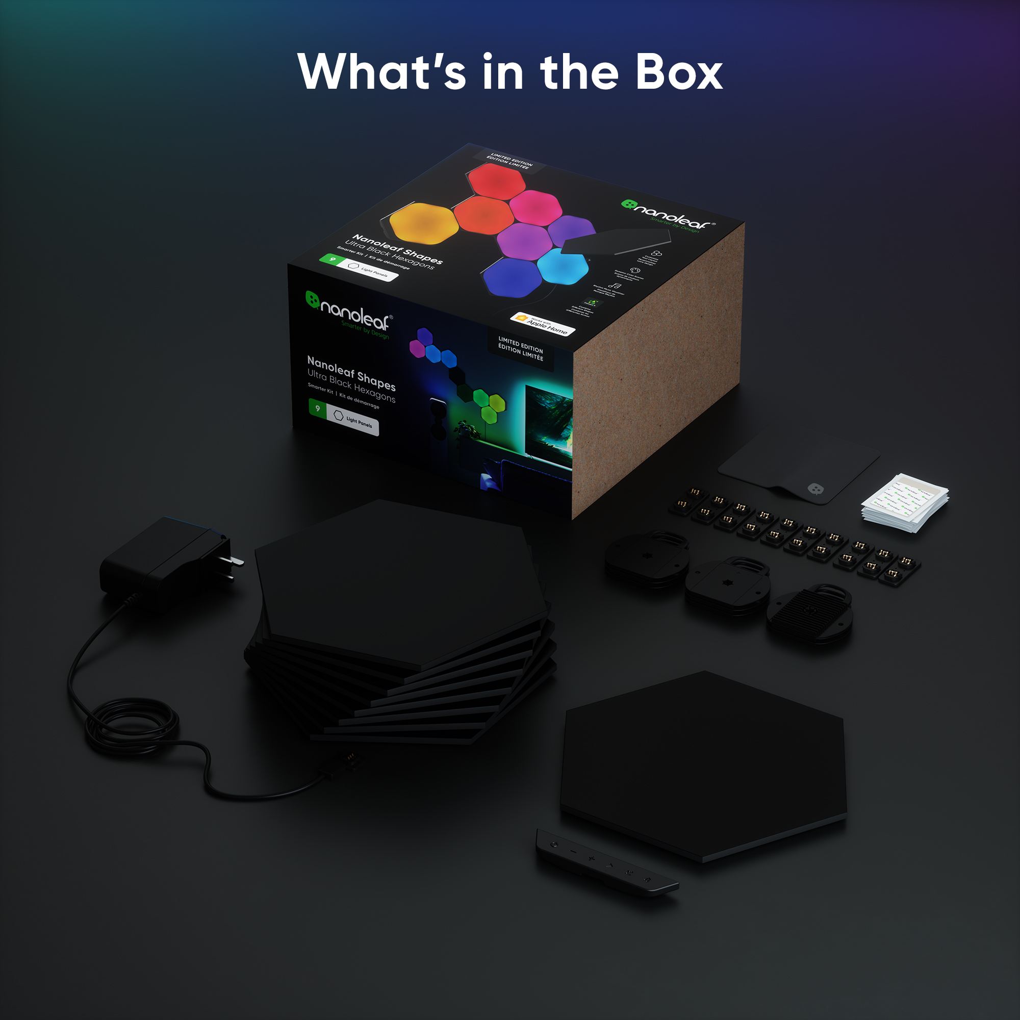 Nanoleaf Shapes Limited Edition Ultra Black Hexagons Starter Kit (9 ...