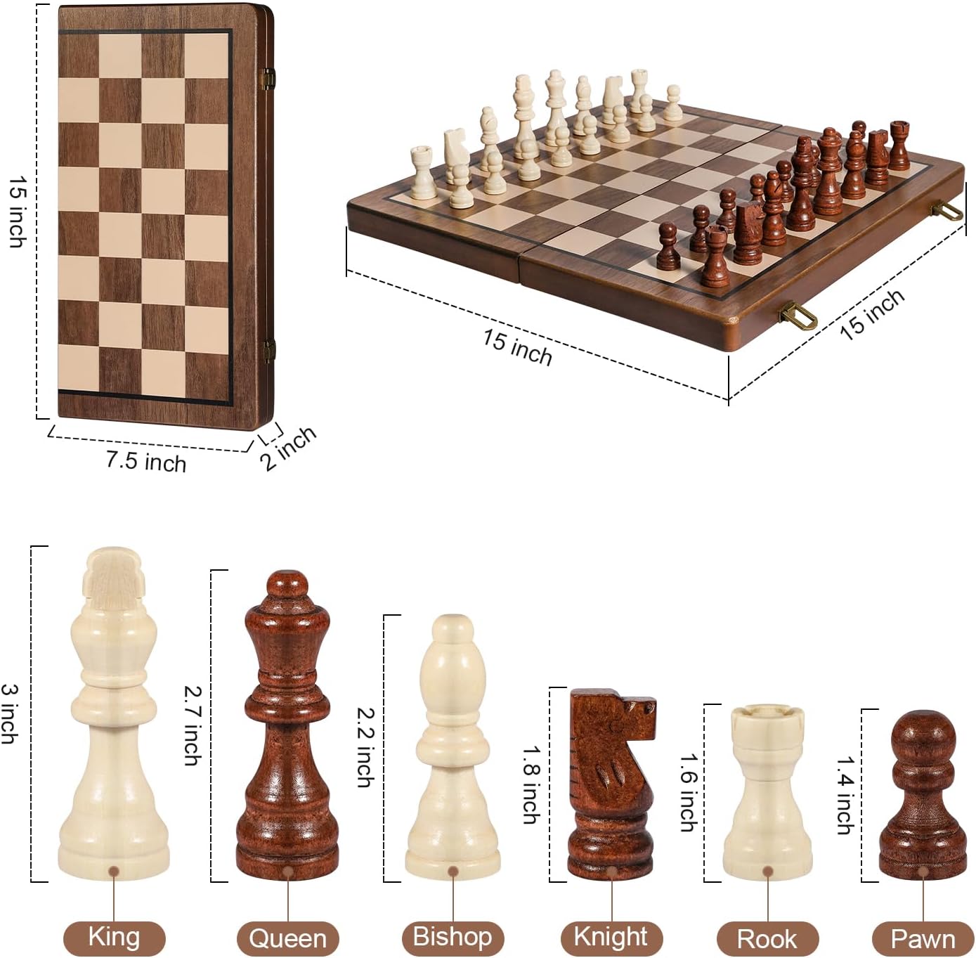 Deluxe 39cm Magnetic Wooden Chess & Checkers Set With Storage Bag ...