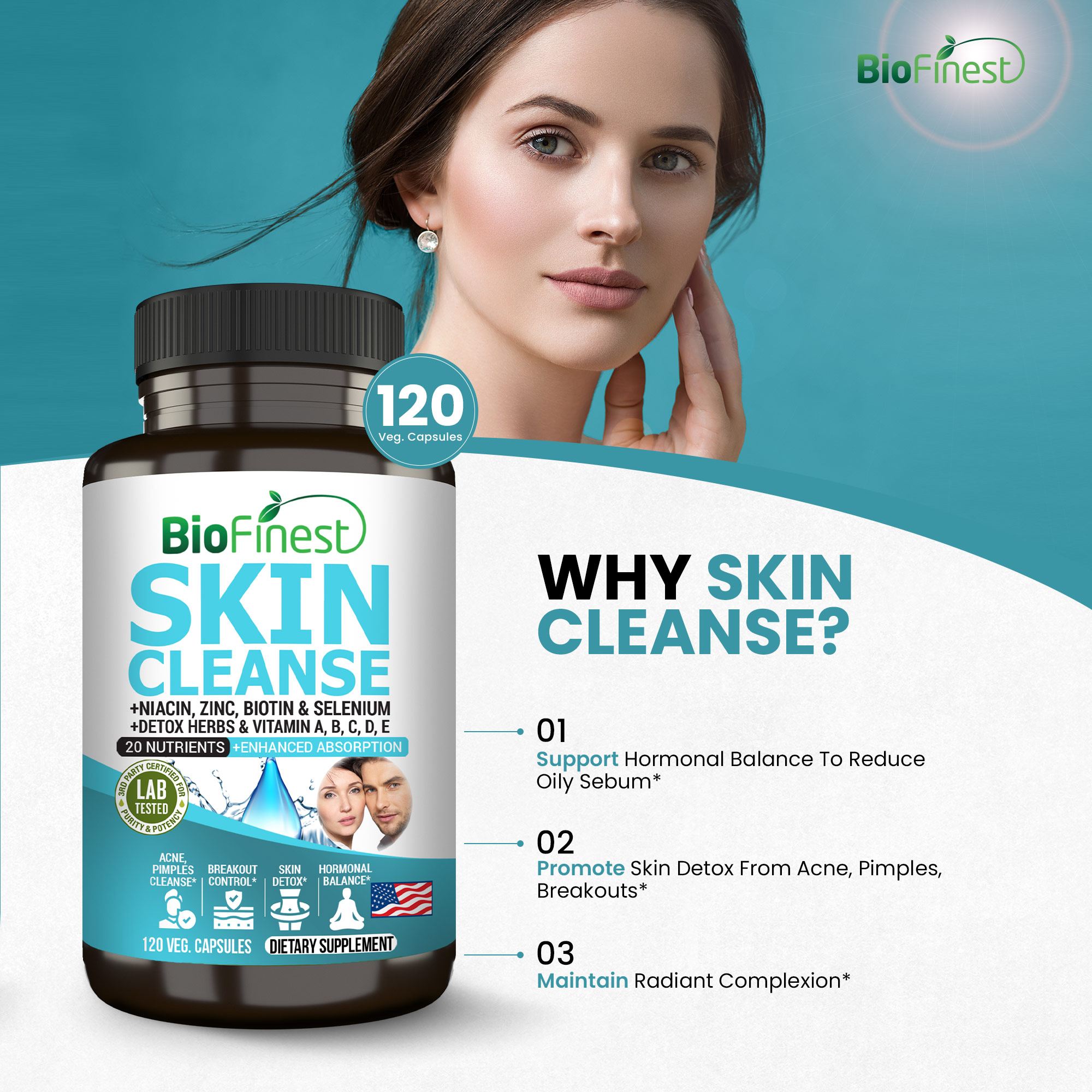 Biofinest Acne Skin Cleanse Supplement - Niacin Biotin Vitamin - Scar ...