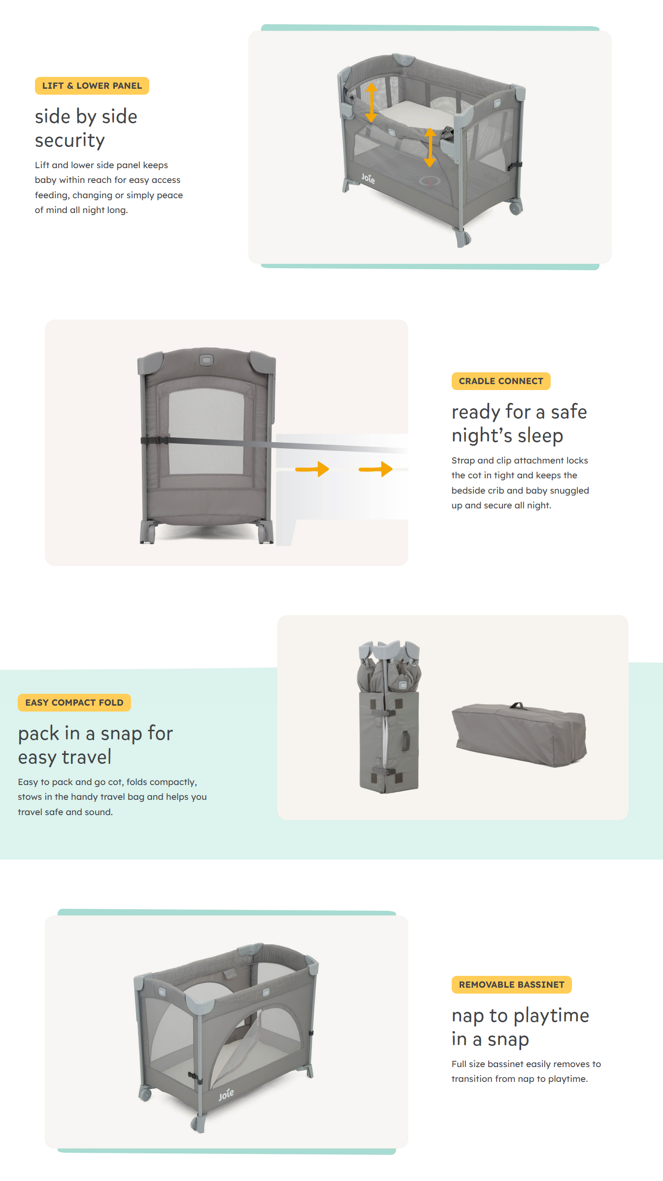 Joie Kubbie Sleep Bedside Crib Dropside Travel Cot | Shopee Singapore