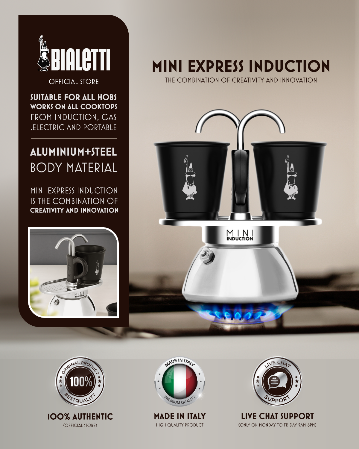 Bialetti Mini Express Induction Coffee Pot Coffee Maker Moka